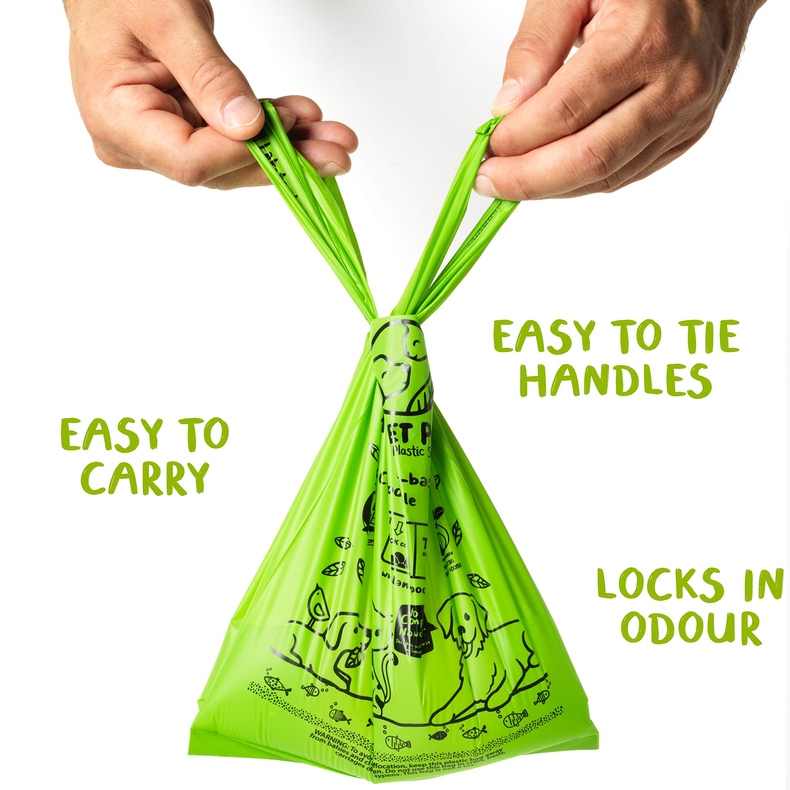 Planet Poop Home Compostable Dog Bags With Handles, Standard Size 60 Count, Un-Scented Dog Waste Bag, Thick Leakproof Doggy Or C