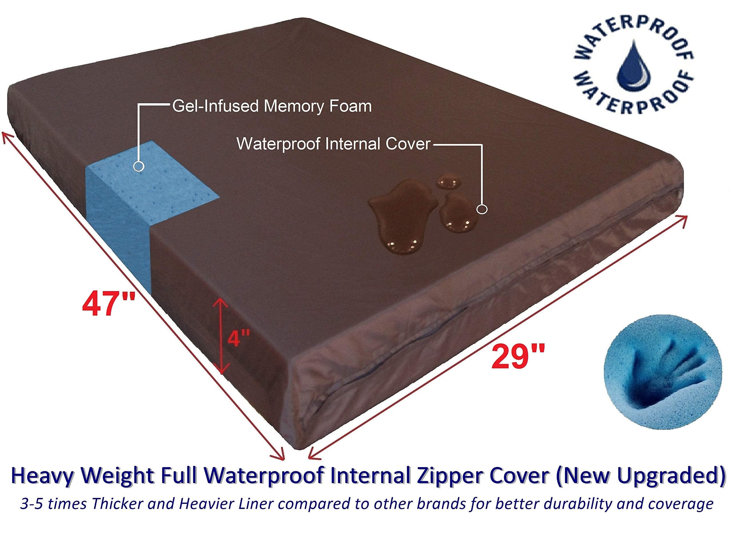 Dogbed4less Orthopedic Gel Memory Foam Dog Bed, Waterproof, 47"x29"x4", Microsuede Gray, Includes Antislip Cover, Model 47GPX