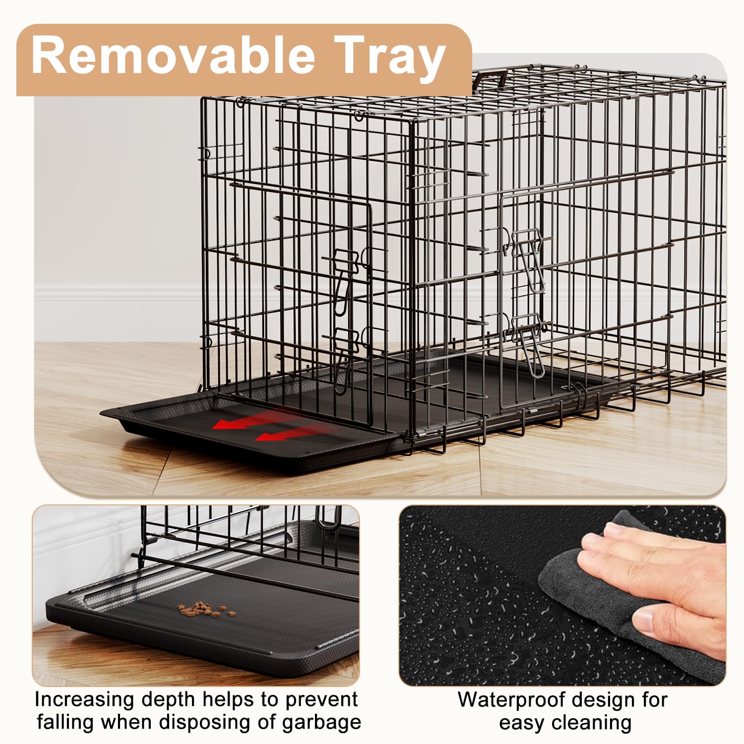 FDW 30inch Dog Crate Pet Cage with Metal Folding Design Plastic Tray Indoor Outdoor Dog Kennel Cage for Small and Medium Dogs,Bl