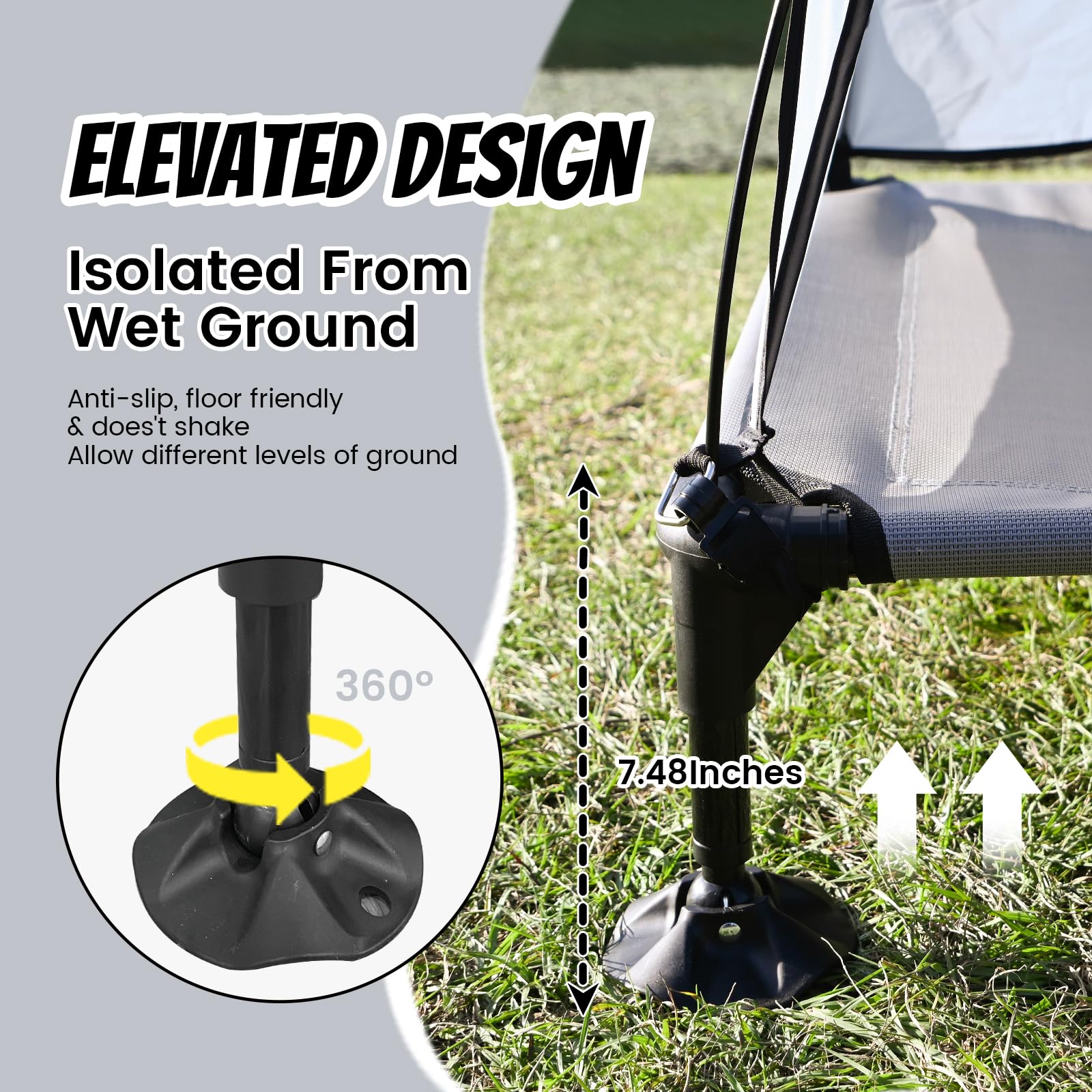 Kingrock Elevated Dog Bed Outdoor With Canopy, Portable Raised Dog Bed With Stable Anti-Slip Feet, Raised Pet Beds, Wider Shade