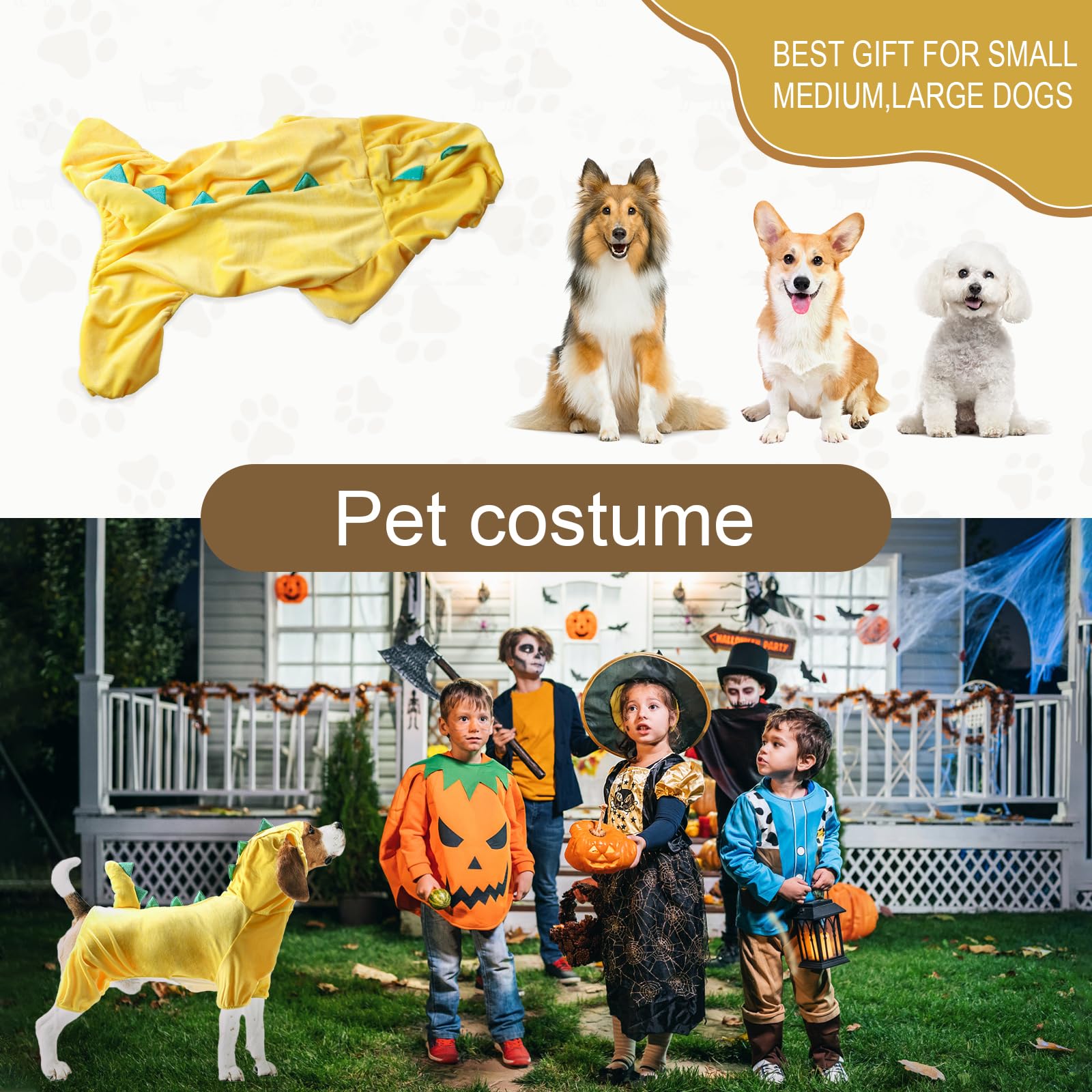 Nacoco Halloween Dog Dinosaur Costume - Pet Clothes Design Hoodie Yellow For Medium & Large Dog(Yellow, L)