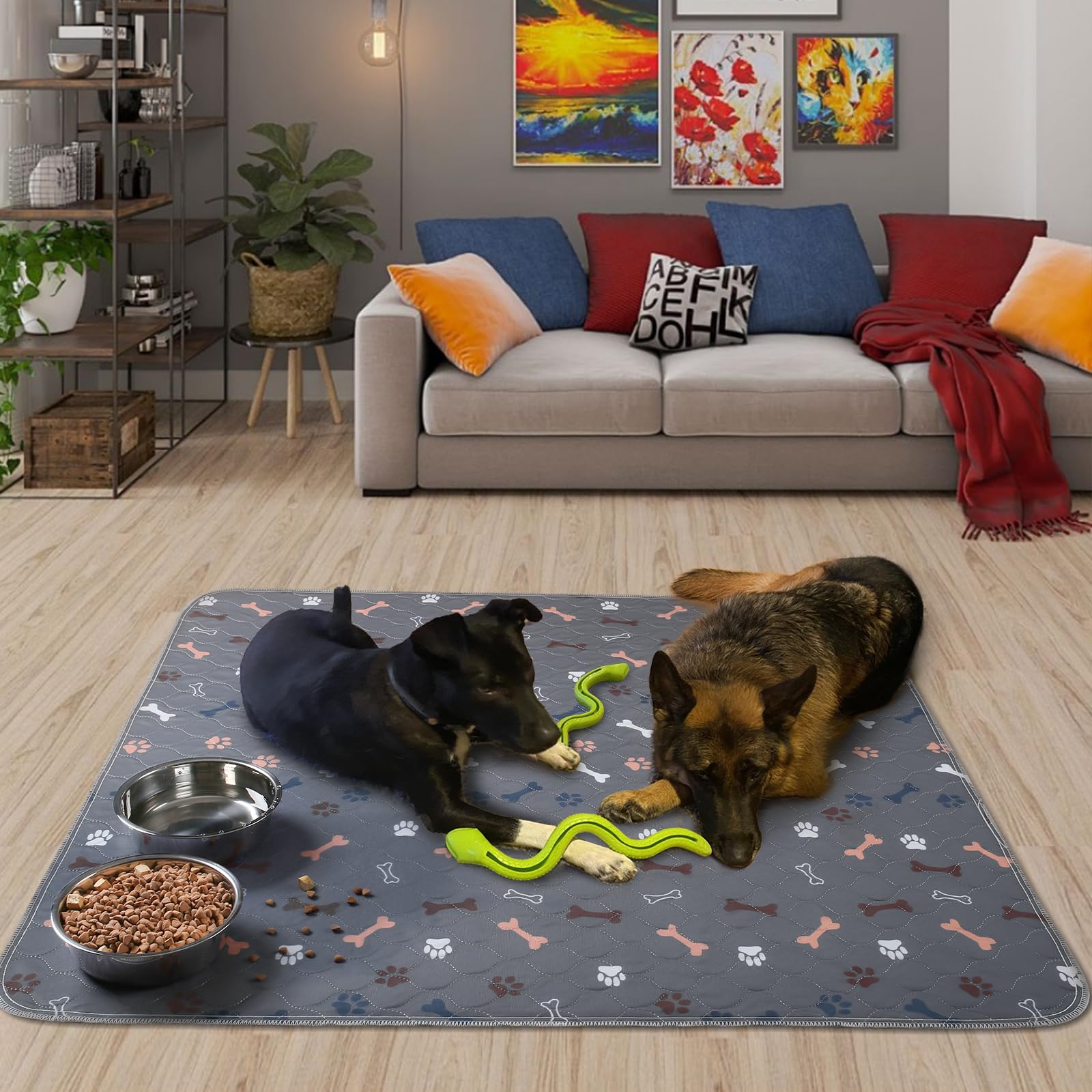 Baodan Washable Pee Pads For Dogs，2Pack 31X36 Reusable Puppy Pads With Bone Print, Absorbent Whelping Pads Non-Slip Dog Playpen Mats For Floor Protector, Couch Cover, Crate, Potty Training