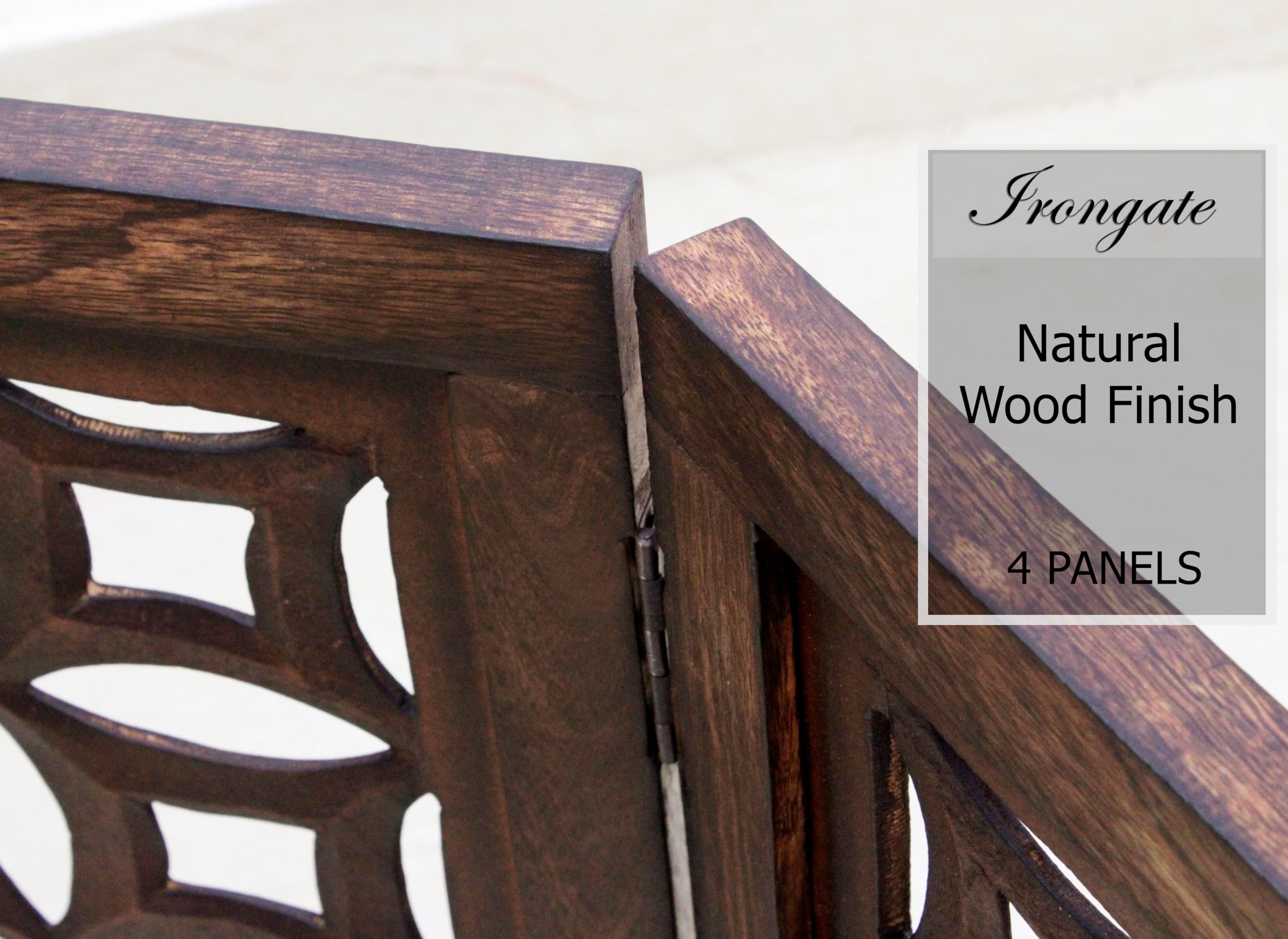 Wooden Foldable Pet Dog Safety Gate -4 Panels 20''Wx24''H- Hand Carved Solid Wood And Mdf - Free Standing Portable Indoor Doorwa