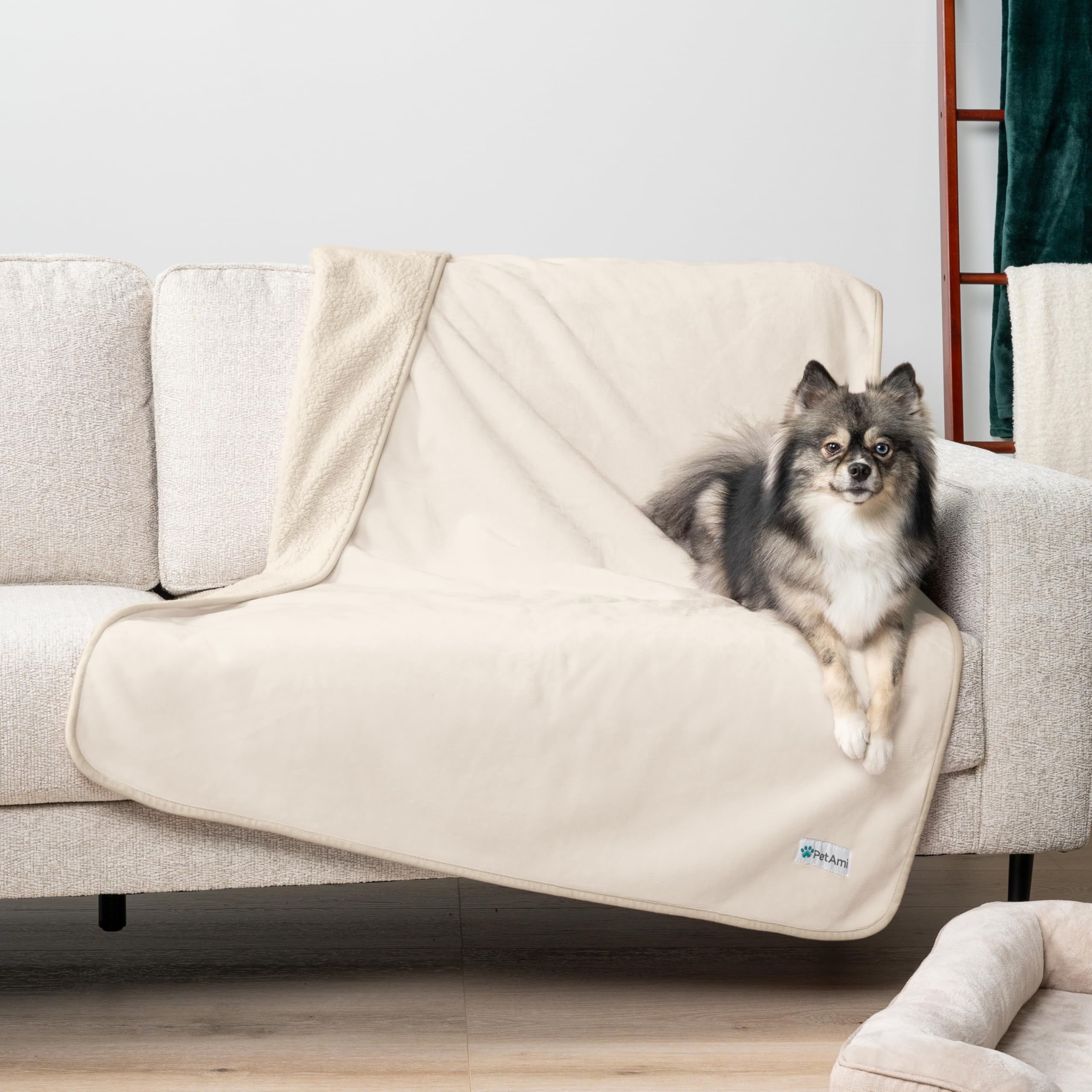 Petami Waterproof Dog Blanket For Medium Large Dogs, Pee Proof Pet Blanket For Bed Couch, Reversible Water Proof Blanket For Puppy Indoor Cat, Soft Dog Pee Crate Cover Washable, 60X80 Beige