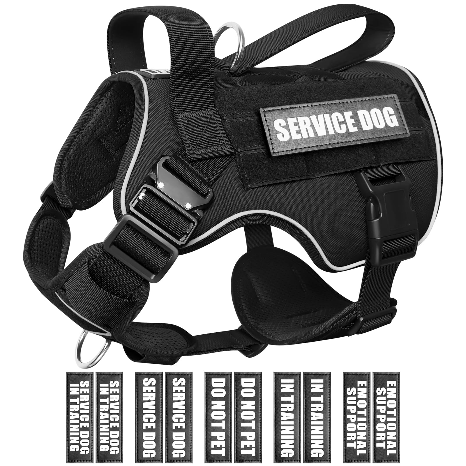 Winsee Tactical Dog Harness For Large Dog, Heavy Duty Service Dog Molle Vest With 10 Pet Patches, No Pull Military Working Vest 