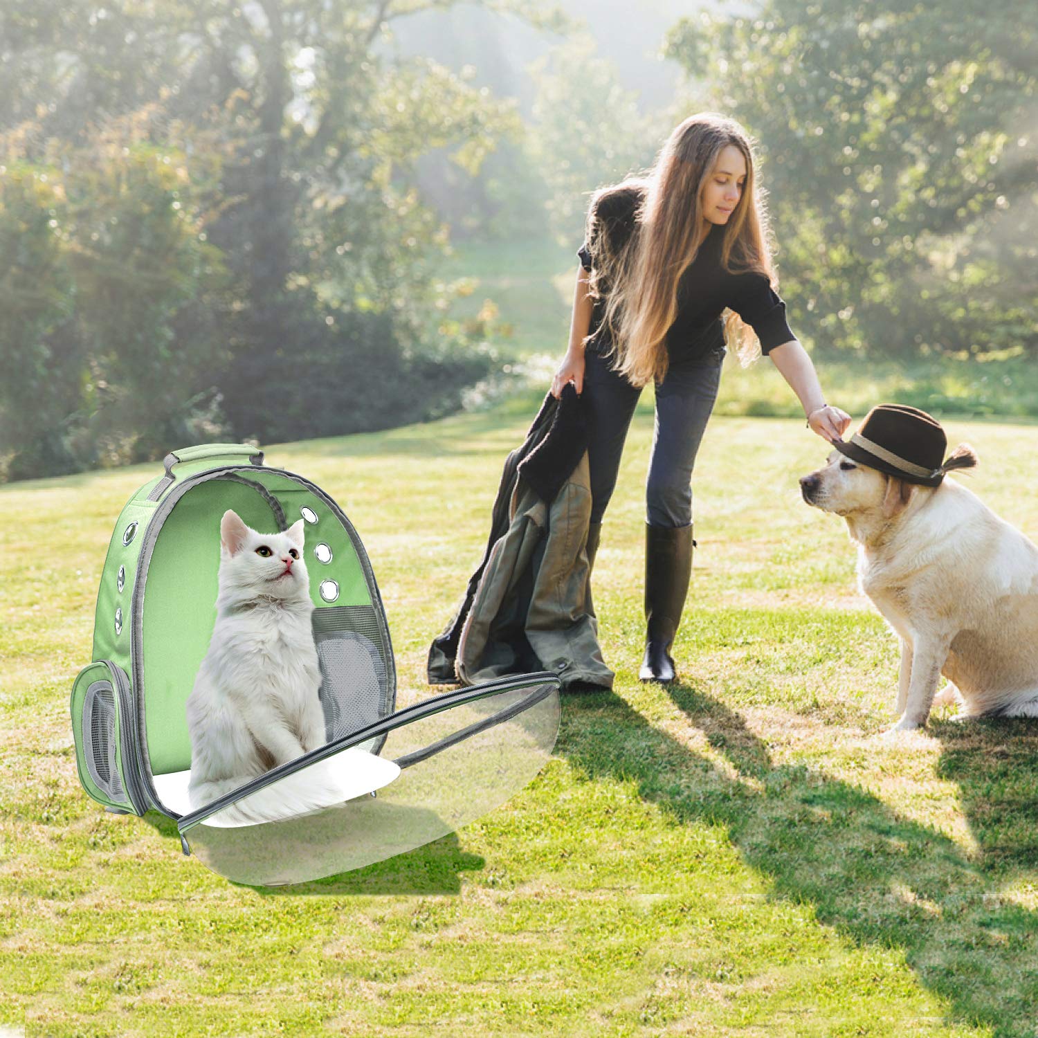Henkelion Travel Backpack Bubble Carrying Bag For Small Medium Dogs Cats, Space Capsule Pet Carrier Dog For Hiking, Airline Approved - Green