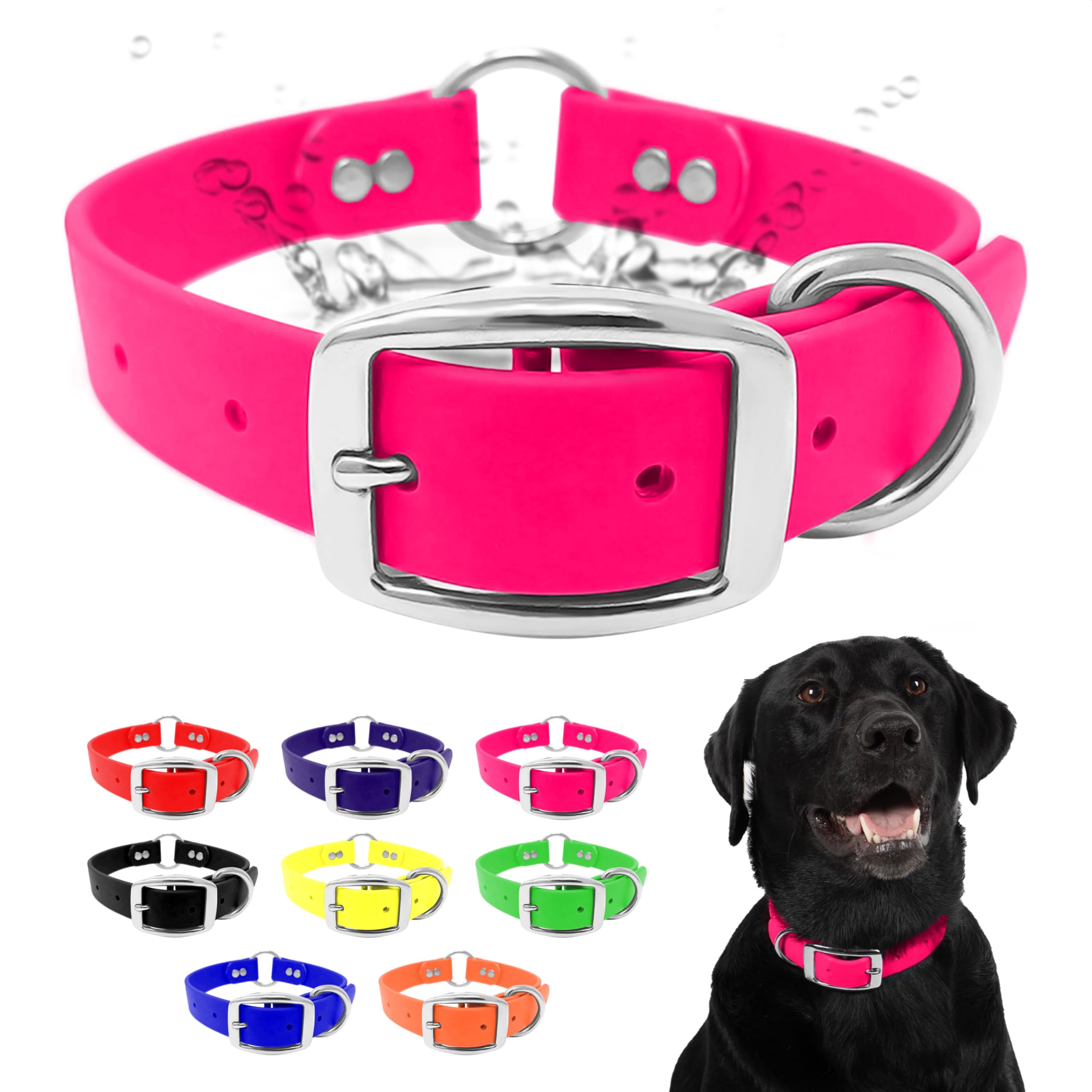 Regal Dog Products Medium Pink Dog Collar With Heavy Duty Double Buckle & D Ring | Vinyl Coated, Custom Fit, Adjustable Biothane