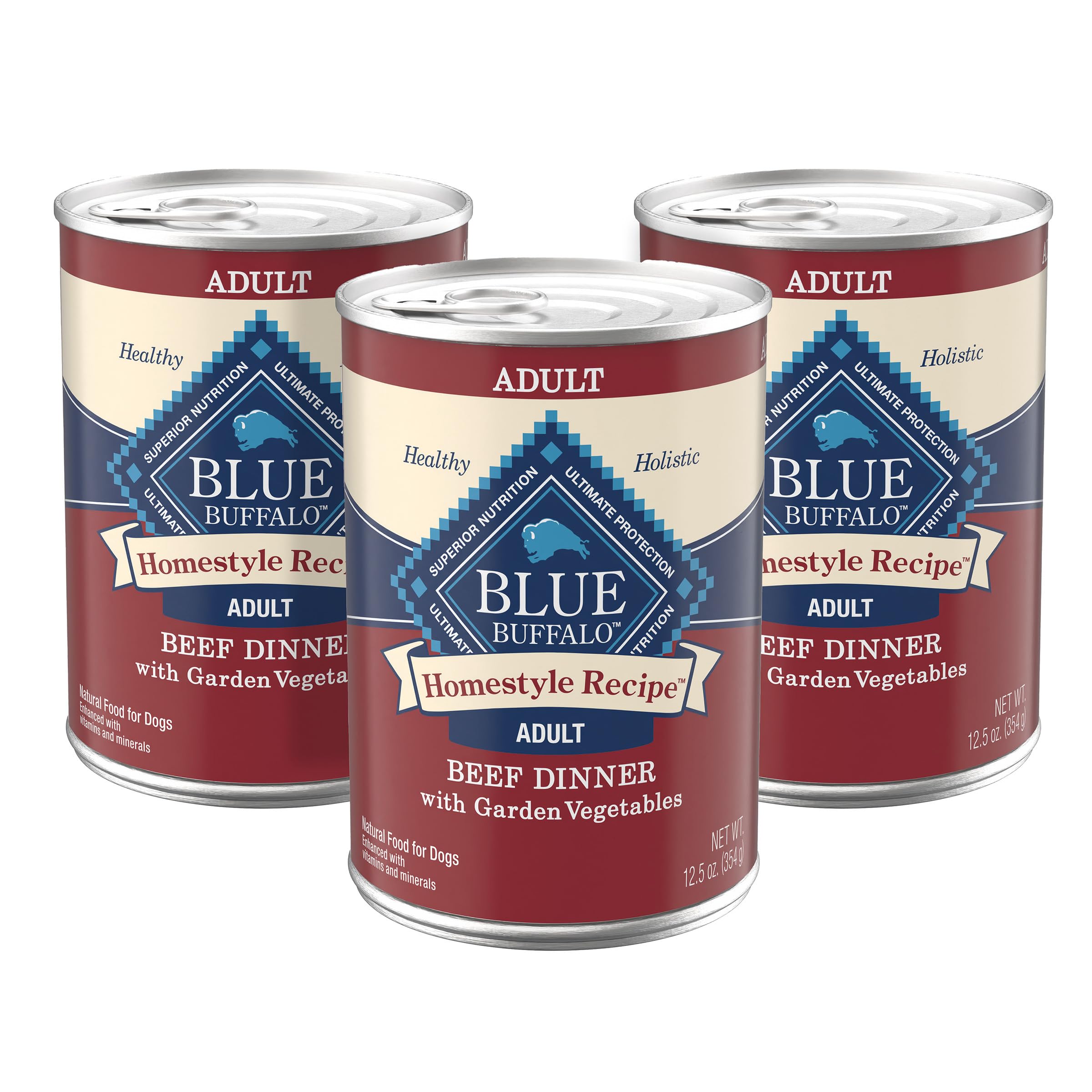 Blue Buffalo Homestyle Recipe Beef Dinner with Garden Vegetables Wet Dog Food for Adult Dogs, Chicken Recipe, 12.5 oz. Cans, 3 C