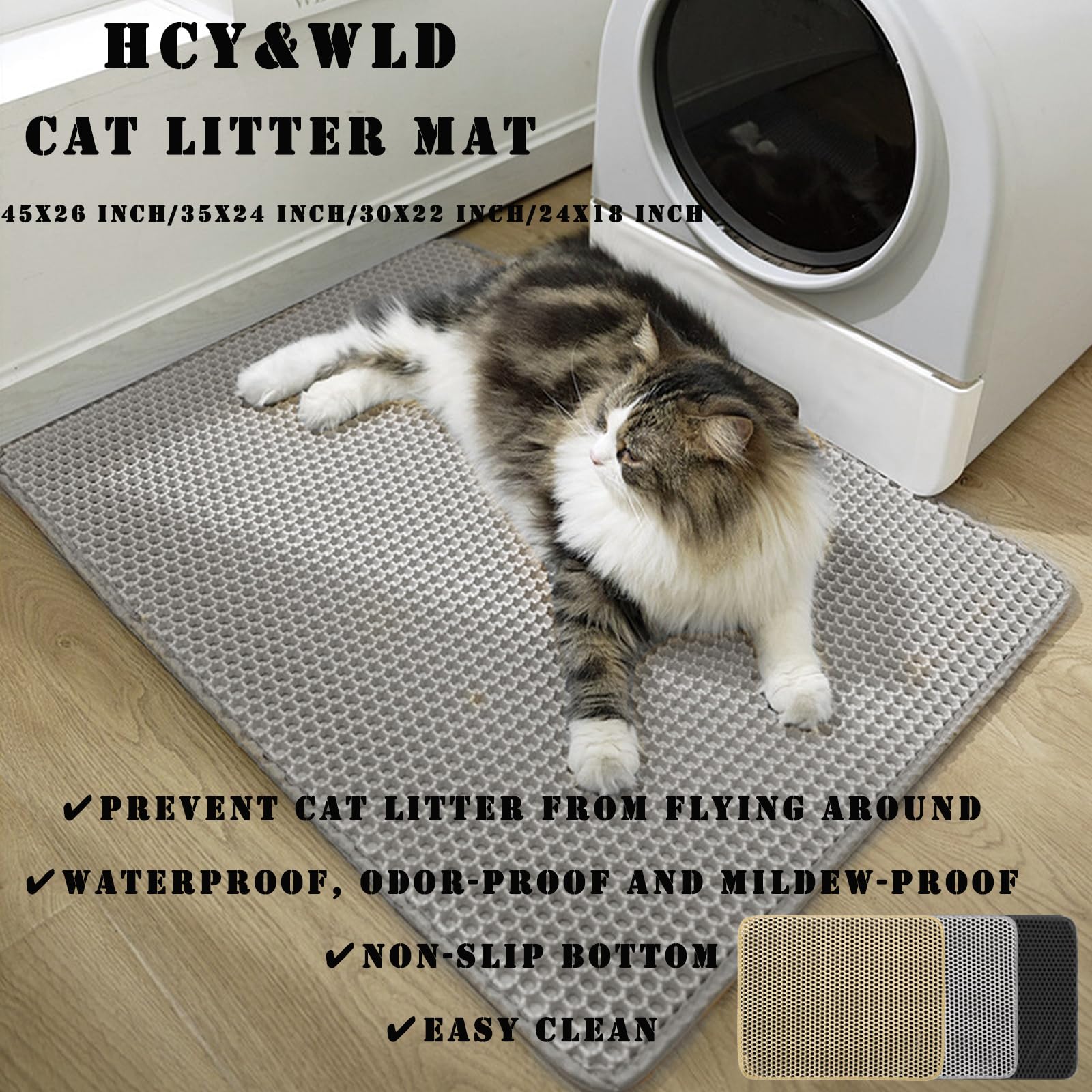 Hcy&Wld Cat Litter Mat, 45X26 Inch Extra Large&Long Double Layer Cat Litter Box Mat, Eva Non-Slip, Waterproof Urine Proof Cat Li
