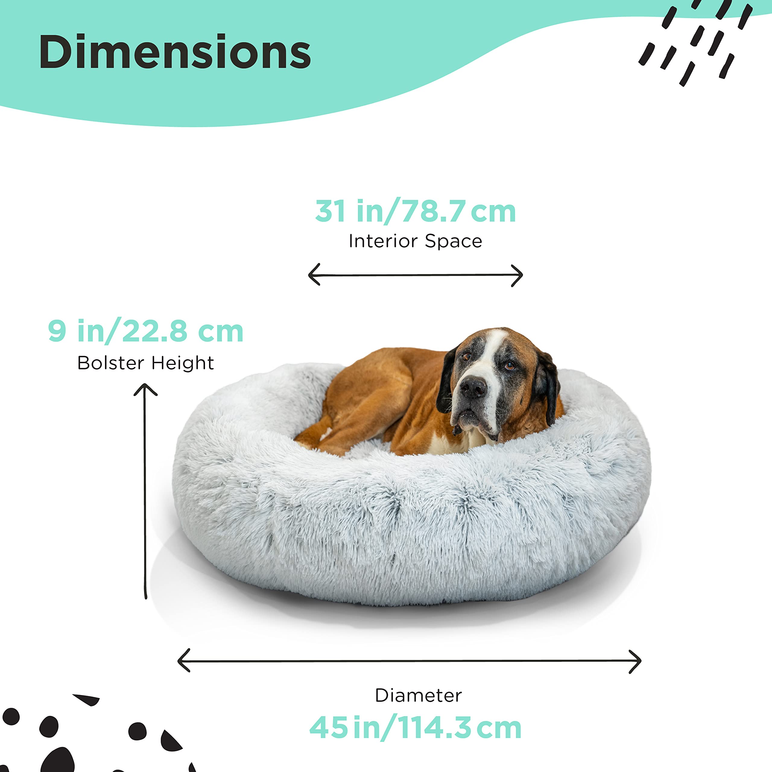 Best Friends By Sheri The Original Calming Donut Cat And Dog Bed In Shag Fur Frost, Extra Large 45X45
