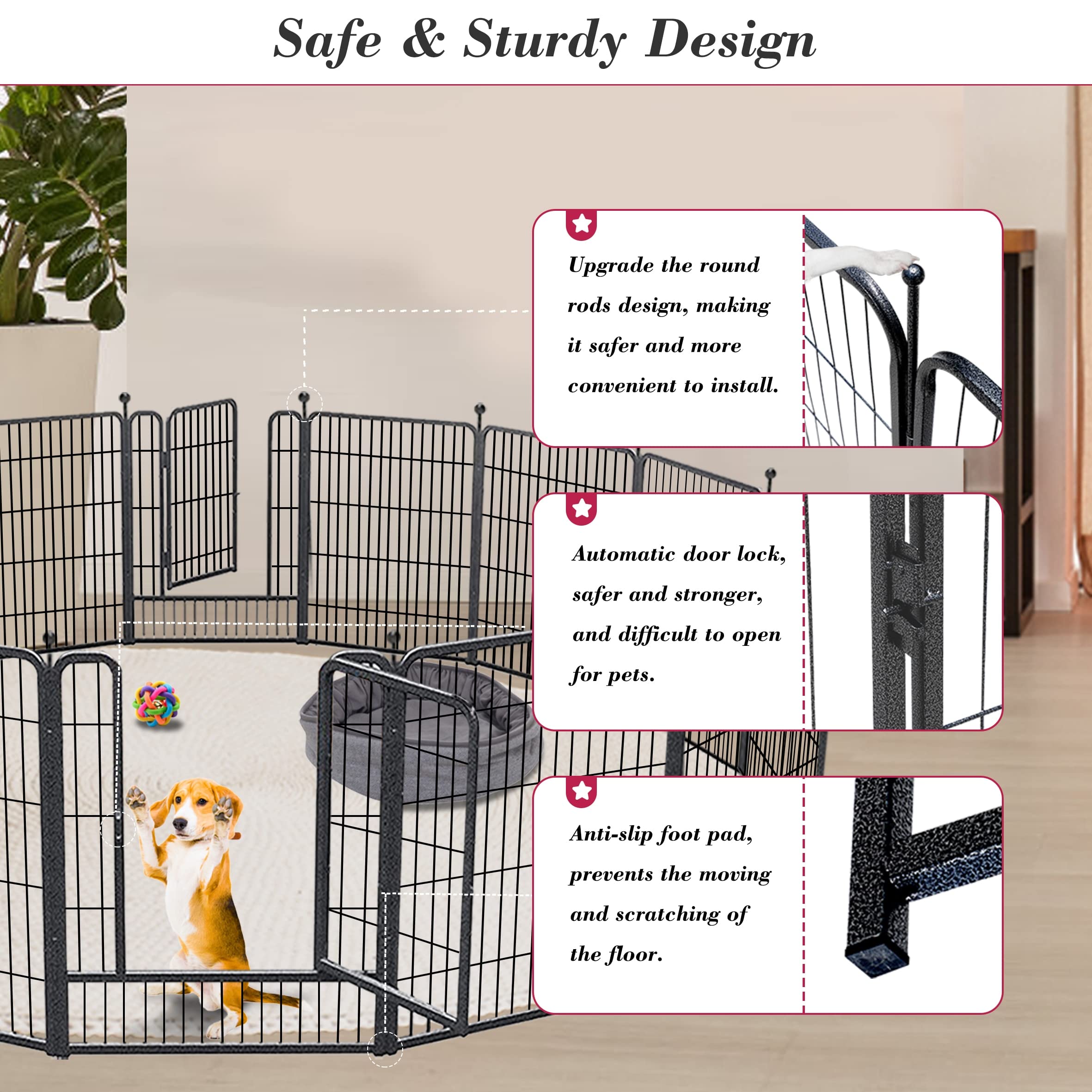 Jhsomdr Dog Playpen 32 Inch 40 Panels Indoor Outdoor Dog Pen For Medium/Small Dogs Heavy Duty Metal Dog Fence Outdoor For Yard,
