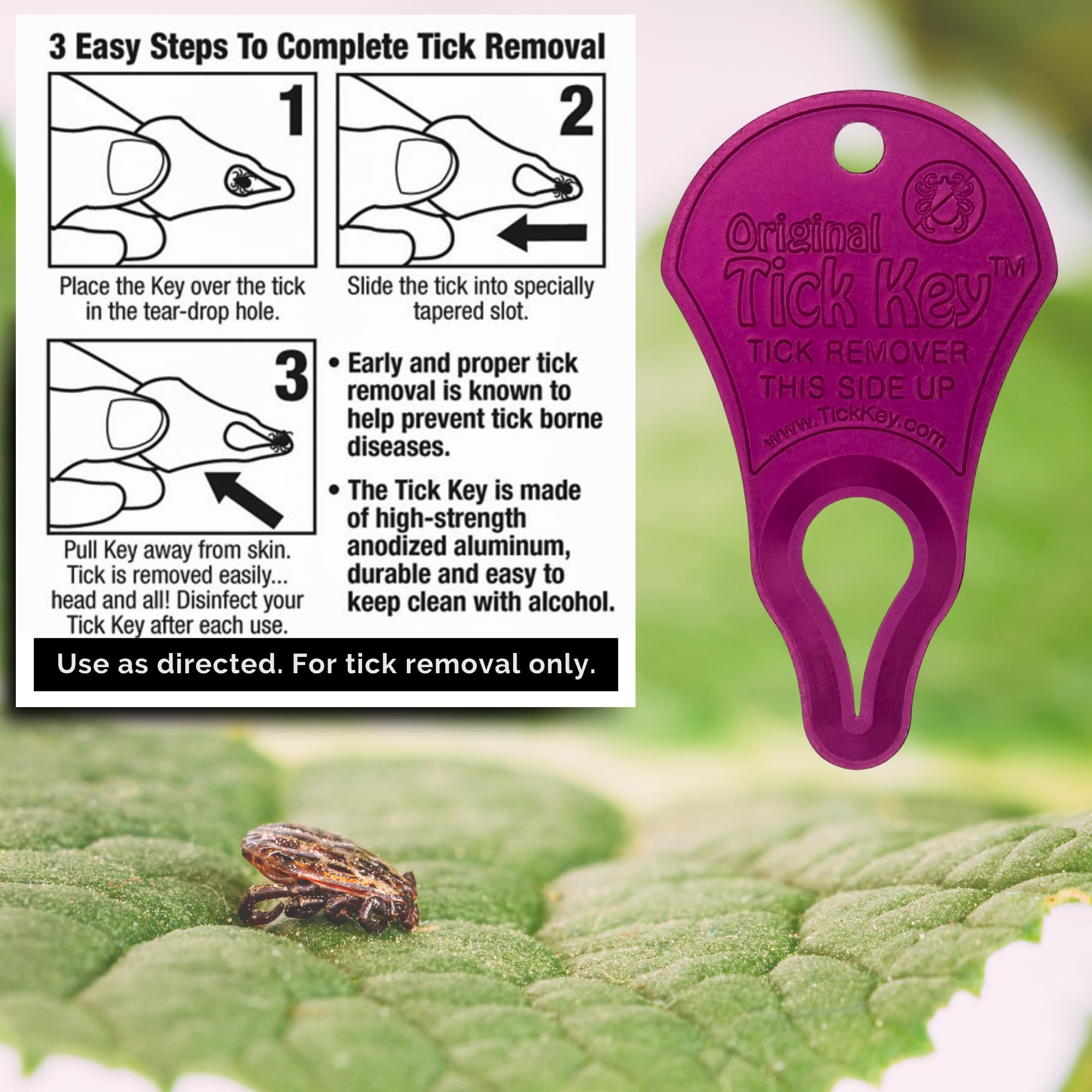 The Original Tick Key - Tick Detaching Device - Portable, Safe And Highly Effective Tick Detaching Tool (Pink)