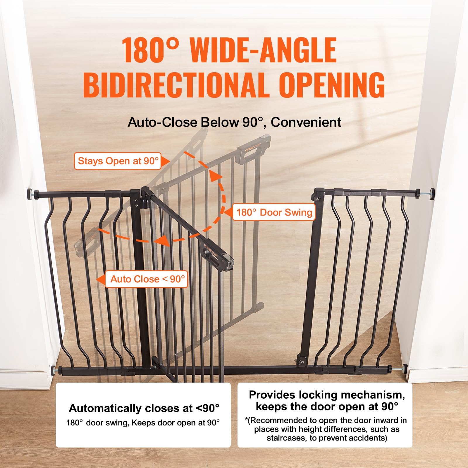 VEVOR Extra Wide Safety Gate for Stairs, 29.5-51" Wide, 30" High, Black, Pressure Mounted Dog Gate, Model B50