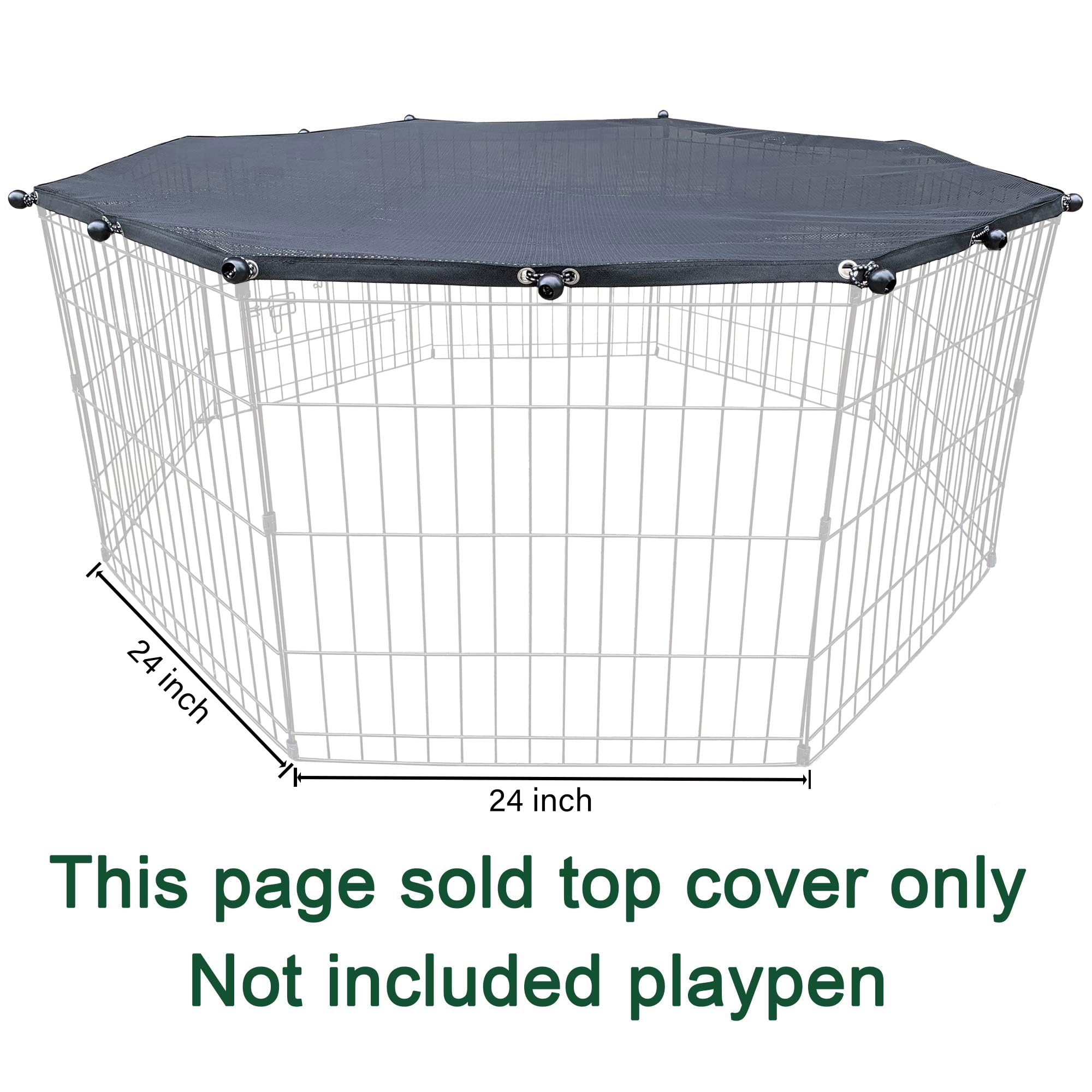 YGCASE Universal Dog Playpen Top Cover - Polyester, Fits 24" Wide Pen, Black/Grey/Silver, Provides Shade & Security for Indoor/Outdoor Use