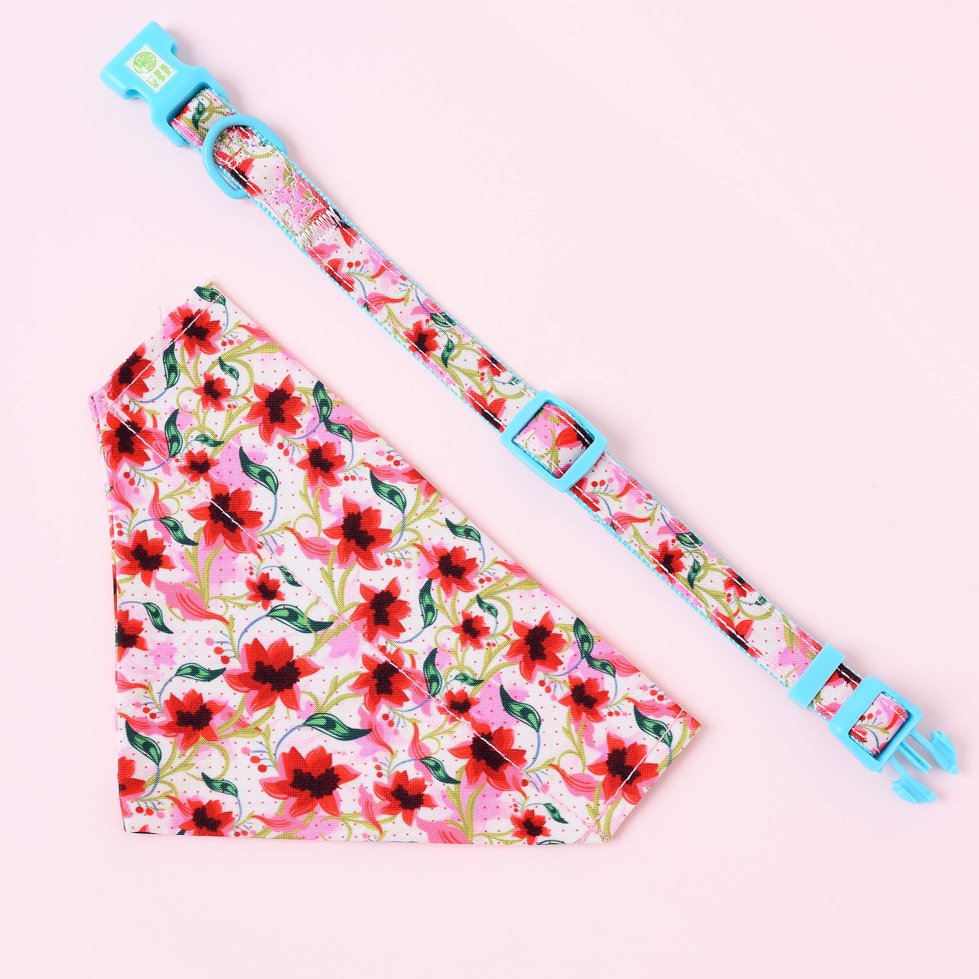 Mile High Life | Girl Dog Collars | Cute Bandana Collar | Soft Poly Cotton Fabric Collars For Medium Dogs | Flower & Fruit Patte