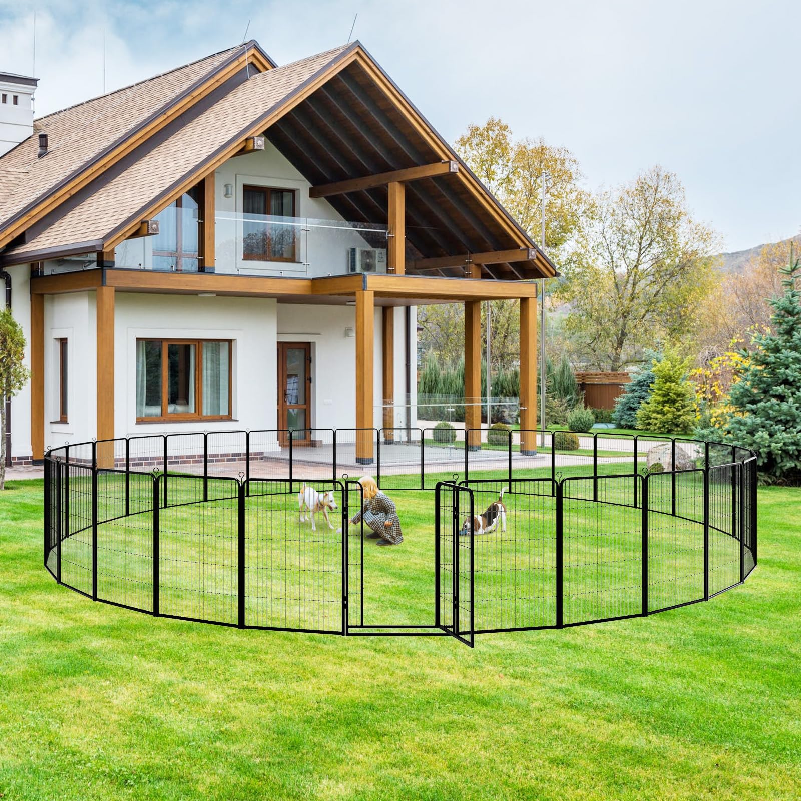 Kfvigoho Heavy Duty Dog Playpen, 47" Height, 63FT Extra Wide, Snowy Black, Portable for Indoor & Outdoor Use