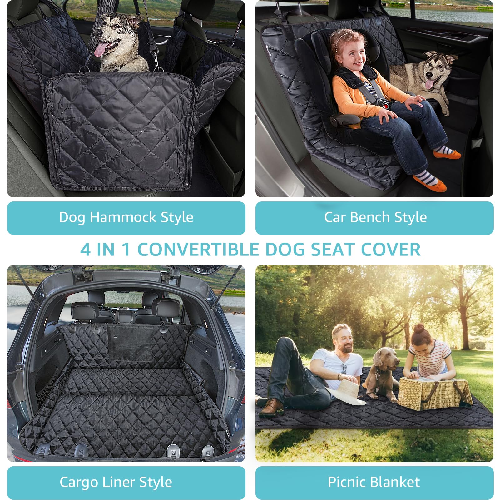 comwish Truck Dog Seat Cover - Waterproof Hammock with Mesh Window & Seat Belt, Black, Model CW-SC-FHXL-BLACK, Non-Slip, Scratchproof