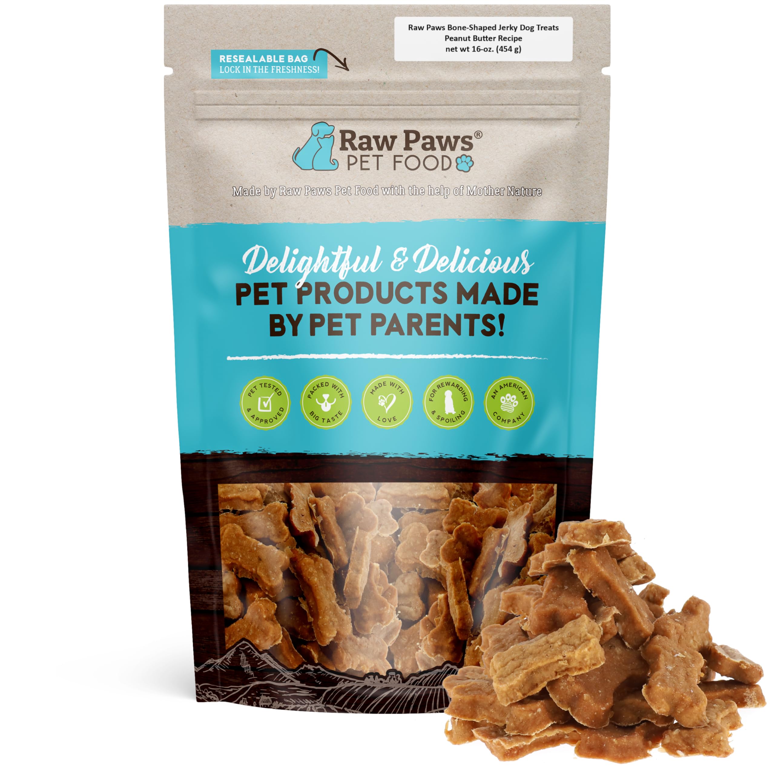 Raw Paws Soft Bone Shaped Dog Jerky Treats for Dogs - Peanut Butter & Chicken Recipe (16-Ounce) - Made in USA - Chicken Jerky Do