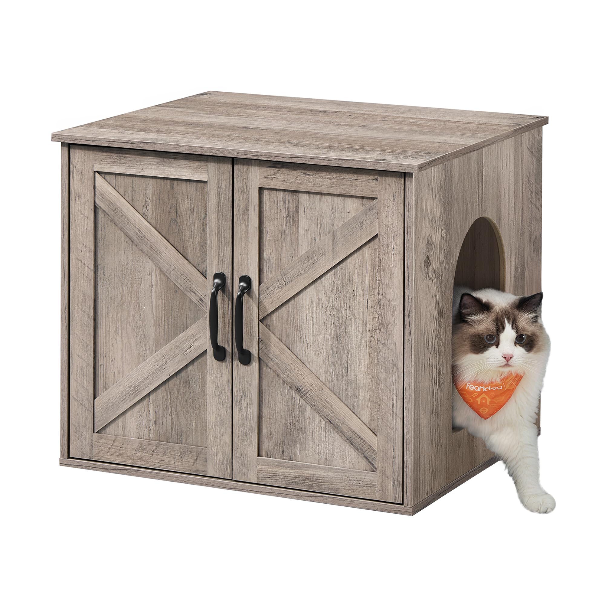 Feandrea Cat Litter Box Enclosure, Hidden Litter Box Furniture, Indoor Pet House End Table, 23.6 x 19.7 x 19.7 Inches, Heather G