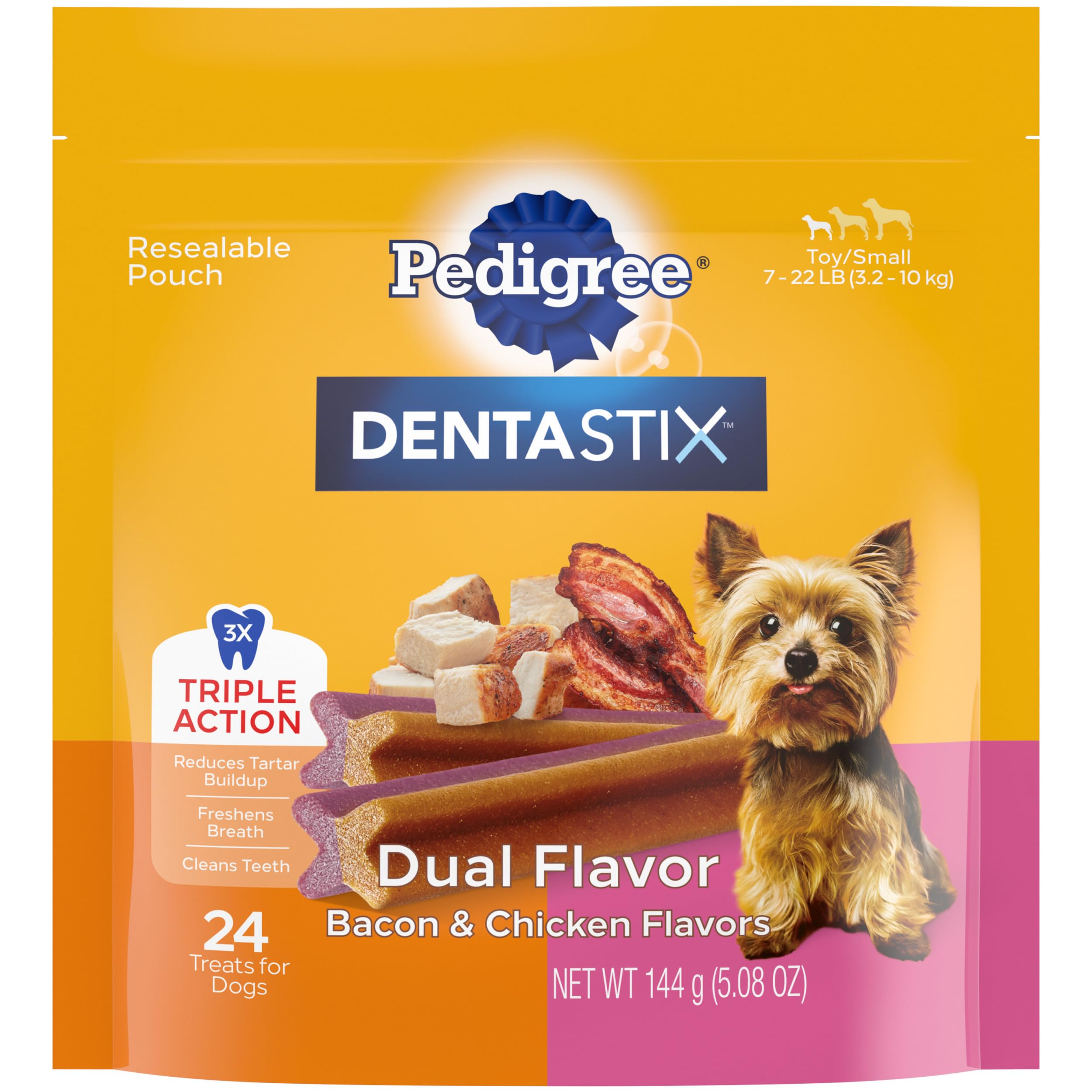Pedigree Dentastix Dual Flavor Small Dog Dental Treats, Bacon & Chicken Flavors, 5.08 oz. Pack (24 Treats)