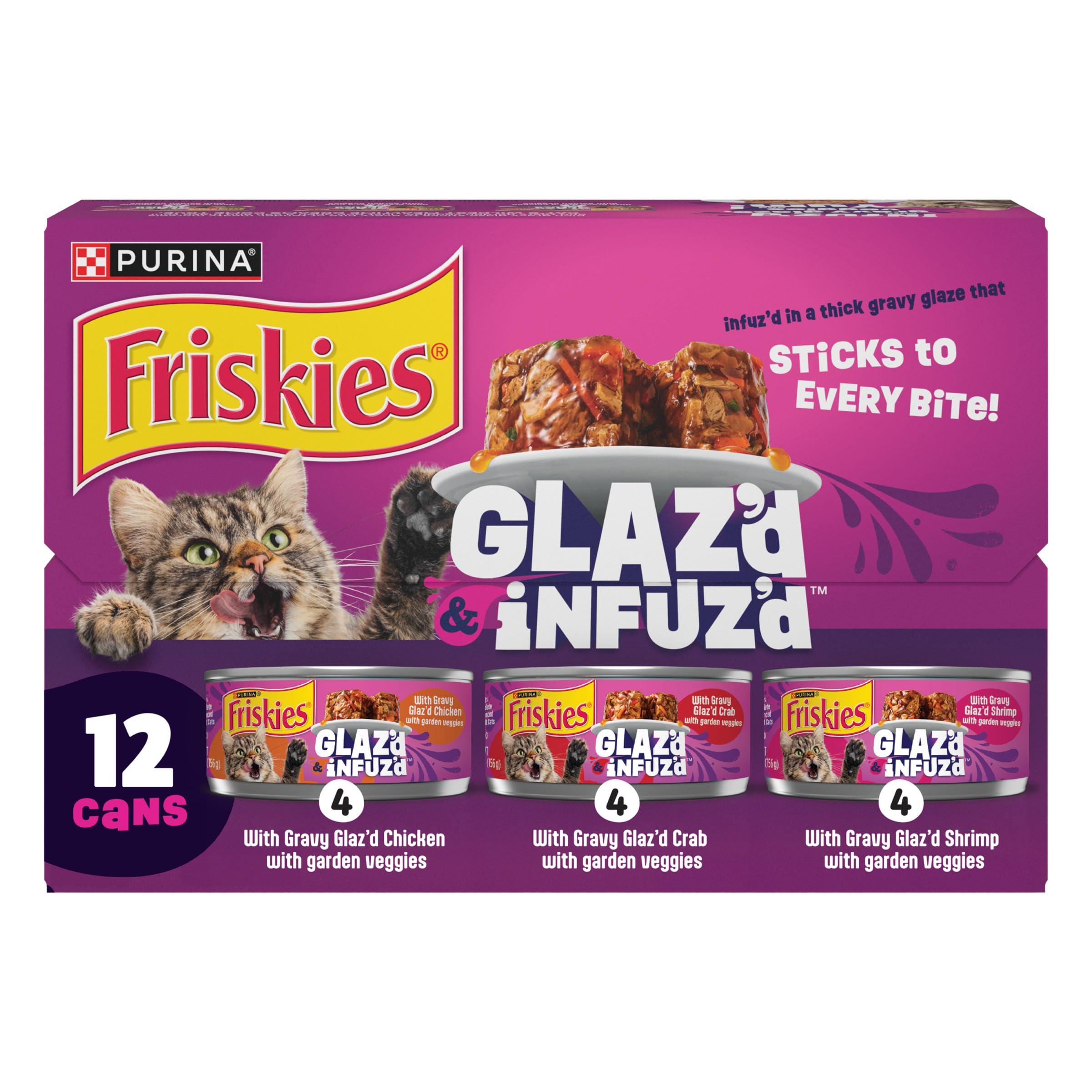 Purina Friskies Glazd and Infuzd Wet Cat Food Variety Pack with Chicken, Crab or Shrimp in Wet Cat Food Gravy - 5.5 Ounce (Pack 