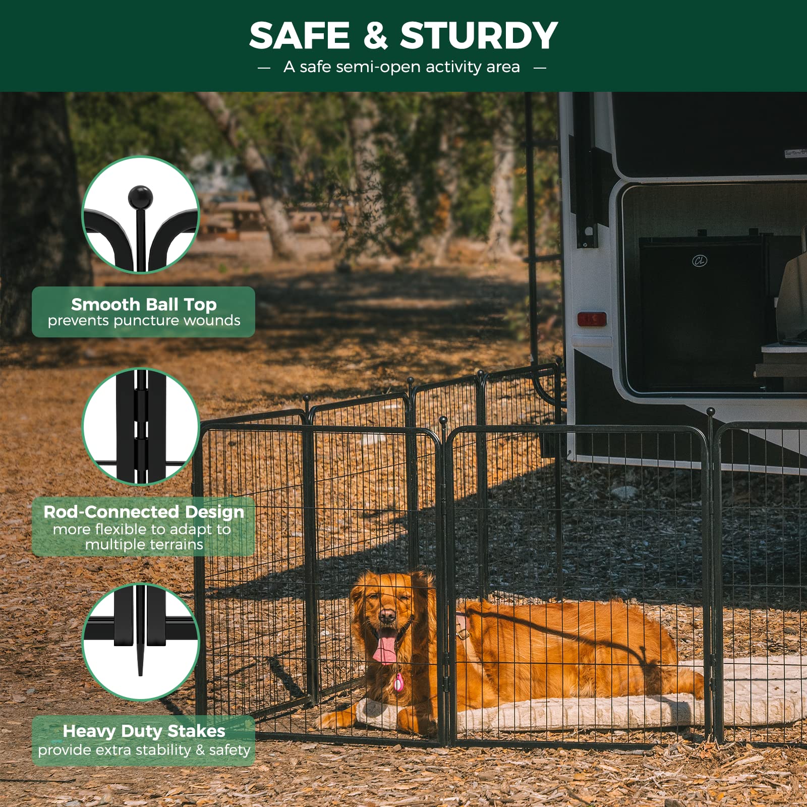 Fxw Rollick Dog Playpen For Yard, Rv Camping, 40 Inch 48 Panels For Medium And Large Dogs│Patented