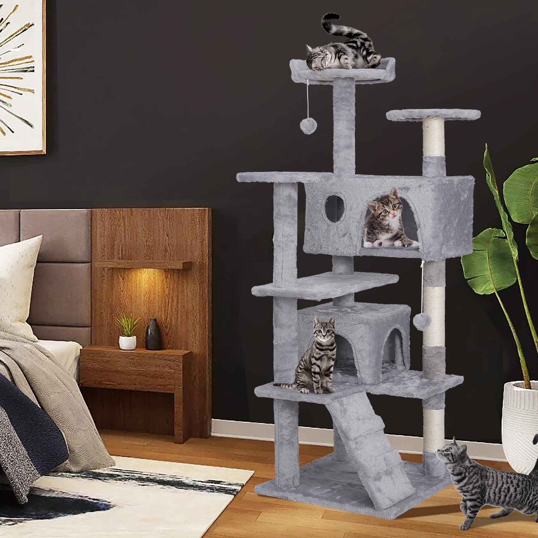 Epetlover 54-Inch Cat Tree Multi-Level Condo Tower Bed Furniture Kitten Play House With Scratching Posts