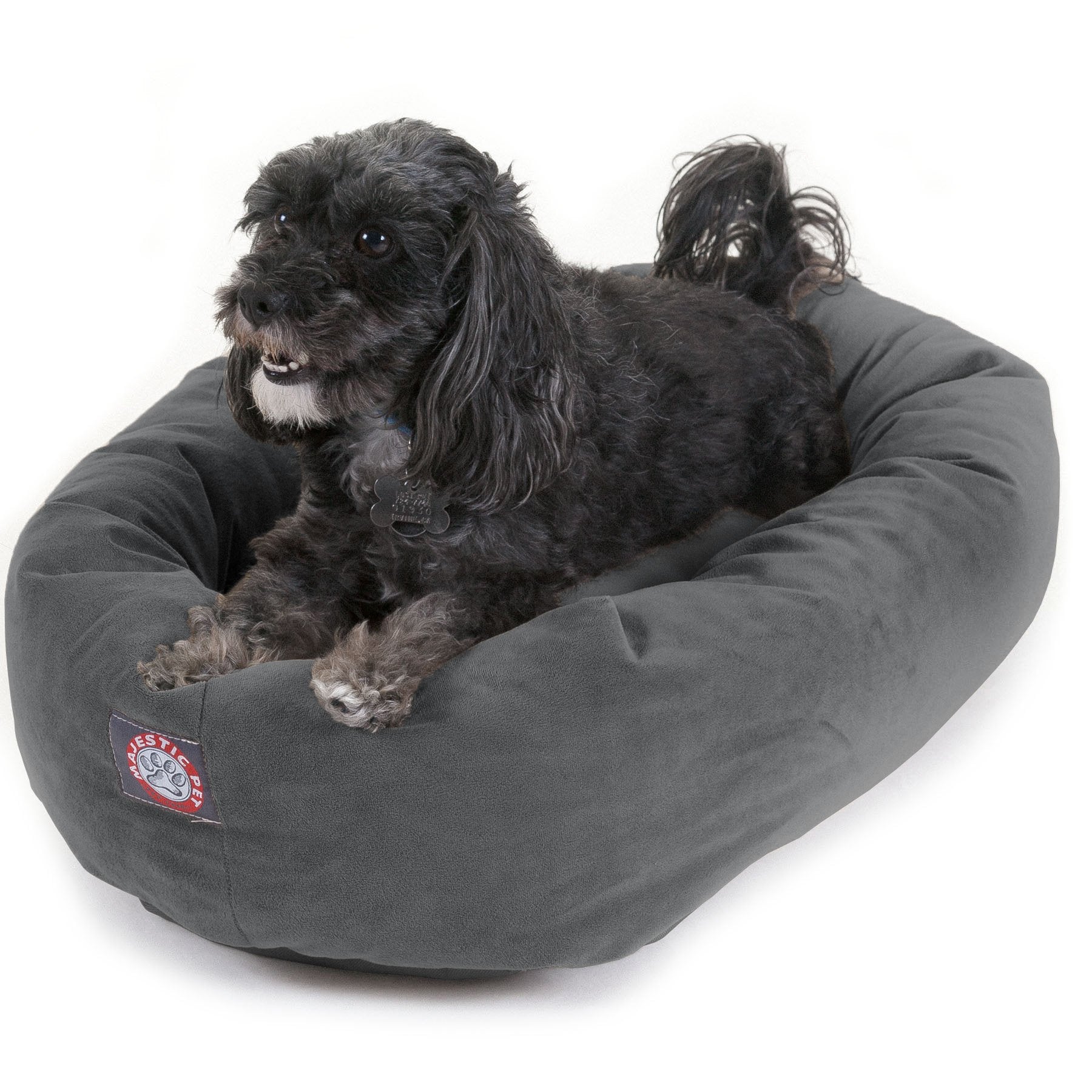Majestic Pet 24 Inch Suede Calming Dog Bed - Washable, Soft, Round Pet Bed With Spine Support; Fluffy Donut Design; 24X19X7 Inches; Gray