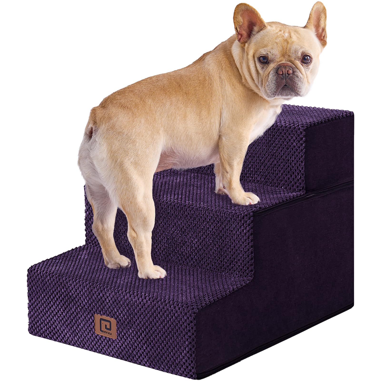 Eheyciga Dog Stairs For Small Dogs 13.5' H, 3-Step Dog Steps For Couch Sofa And Chair, Pet Steps For Small Dogs And Cats, Non-Slip Balanced Dog Indoor Ramp, Purple
