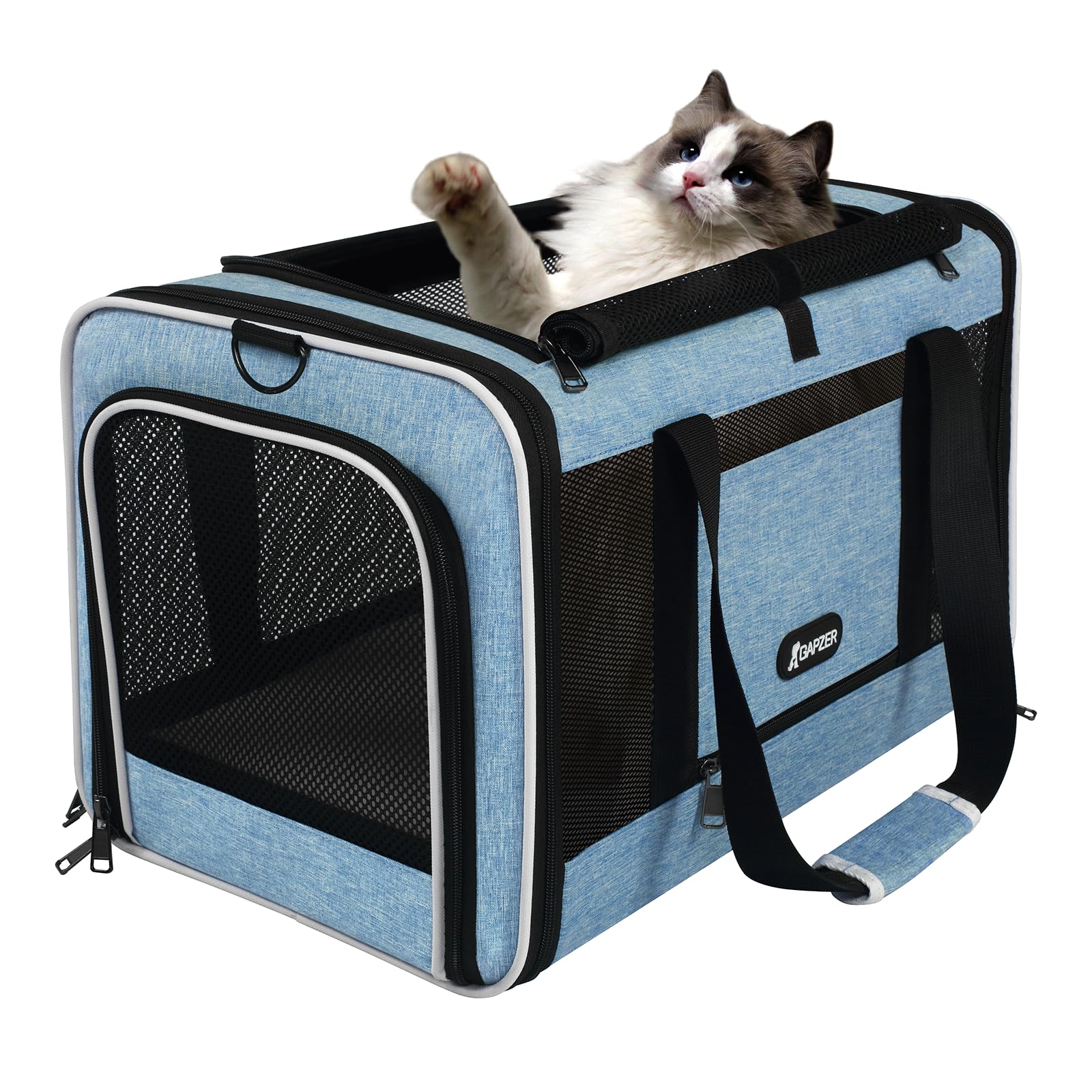 GAPZER Cat Carrier - Soft-Sided Travel Bag for Pets, Medium Size, Blue, Top Loading, 600D Oxford, Ideal for Small Dogs & Cats Under 25 lbs