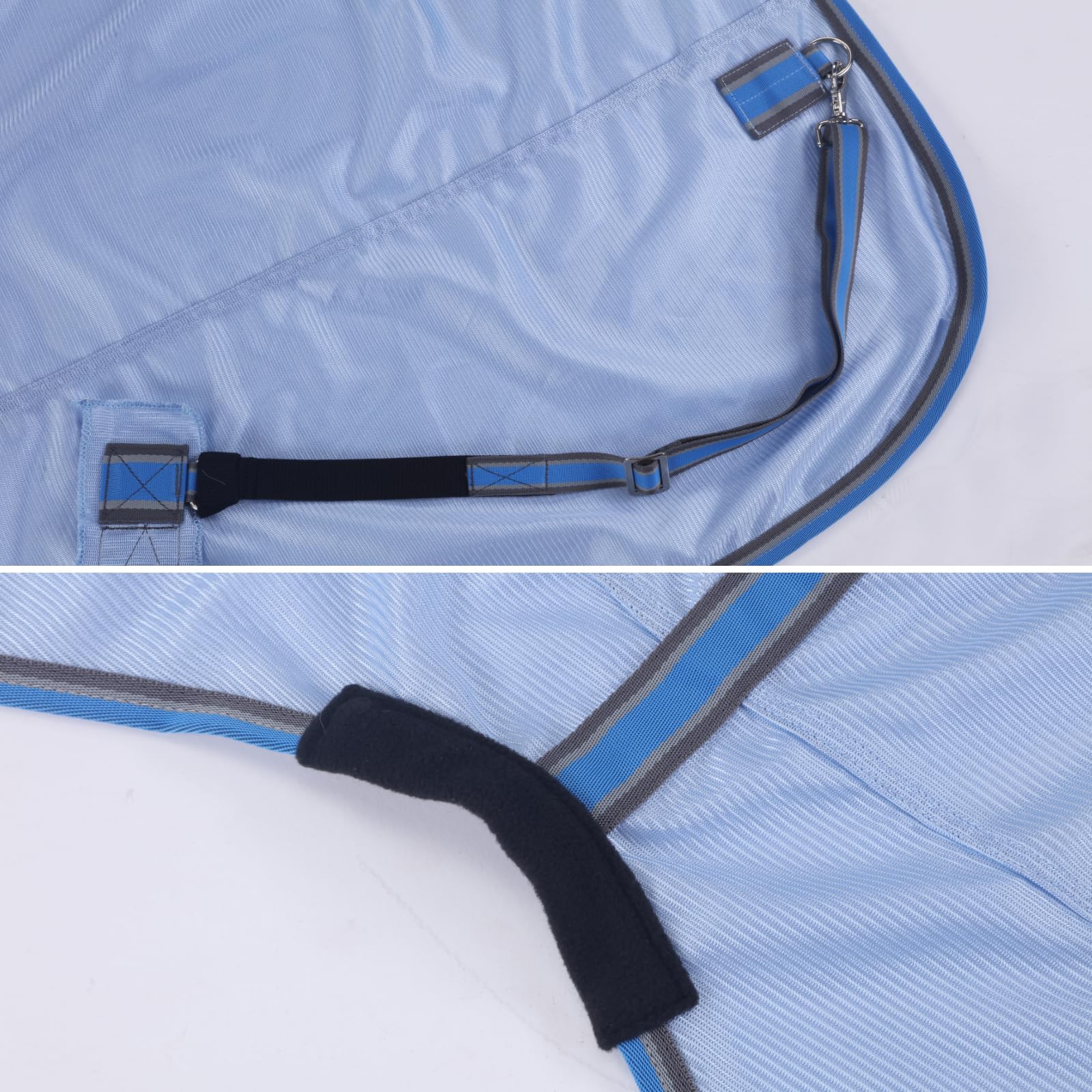 Gallopoff Horse Fly Sheet, Standard Neck Comfy Mesh Fly Sheet For Horses, Equine Summer Sheets Uv-Protective Lightblue 81