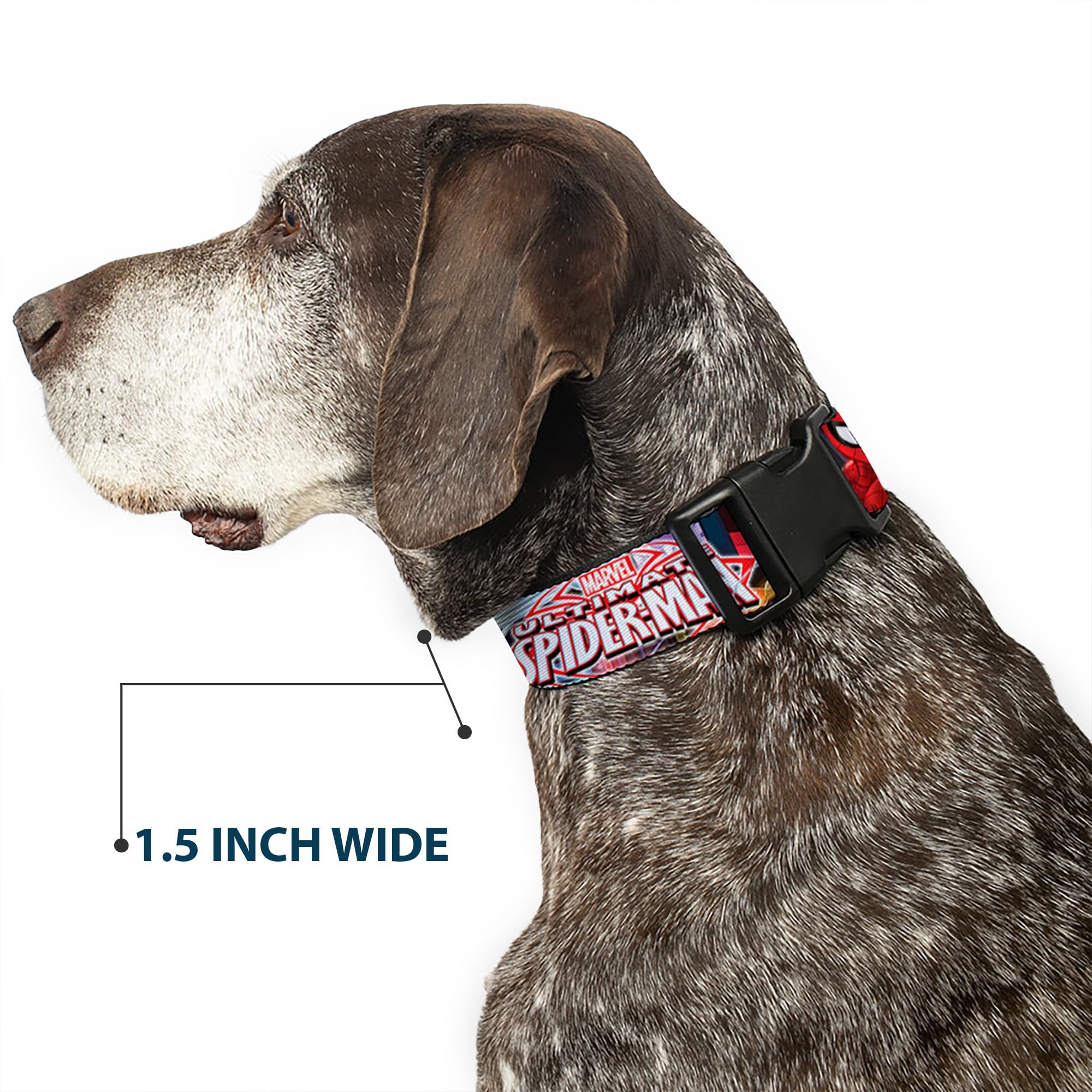 Dog Collar Plastic Clip The Ultimate Spider Man Swinging City Poses 16 to 23 Inches 1.5 Inch Wide