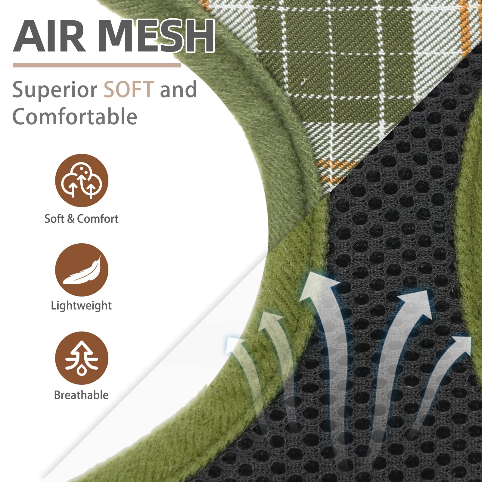 Pupteck Soft Mesh Dog Harness And Leash Set Pet Puppy Cat Comfort Padded Vest No Pull Harnesses, Olive Green, Xs