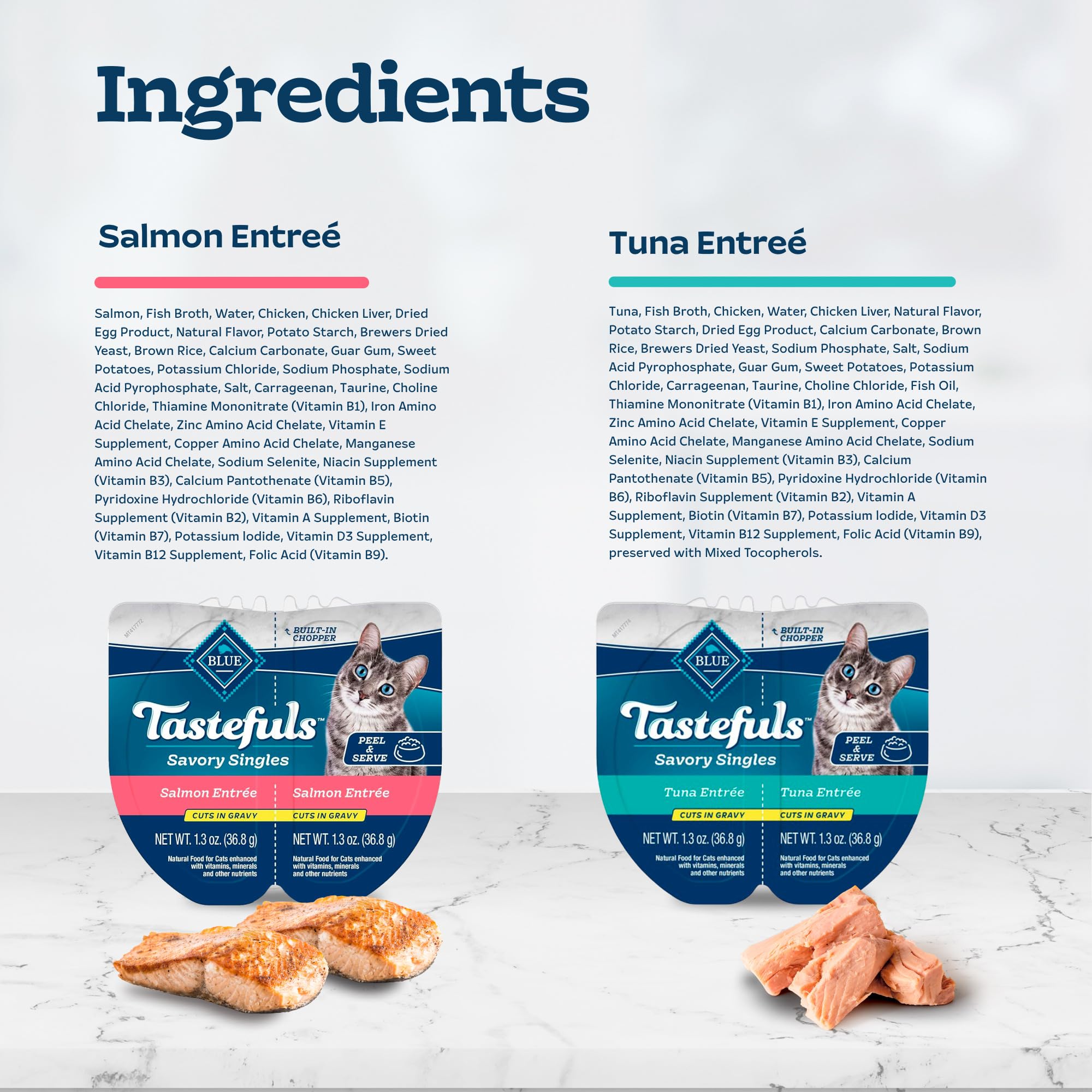 Blue Buffalo Tastefuls Savory Singles Natural Wet Cat Food Variety Pack, Salmon & Tuna Cuts in Gravy, 2.6-oz. Twin-Pack Trays (2