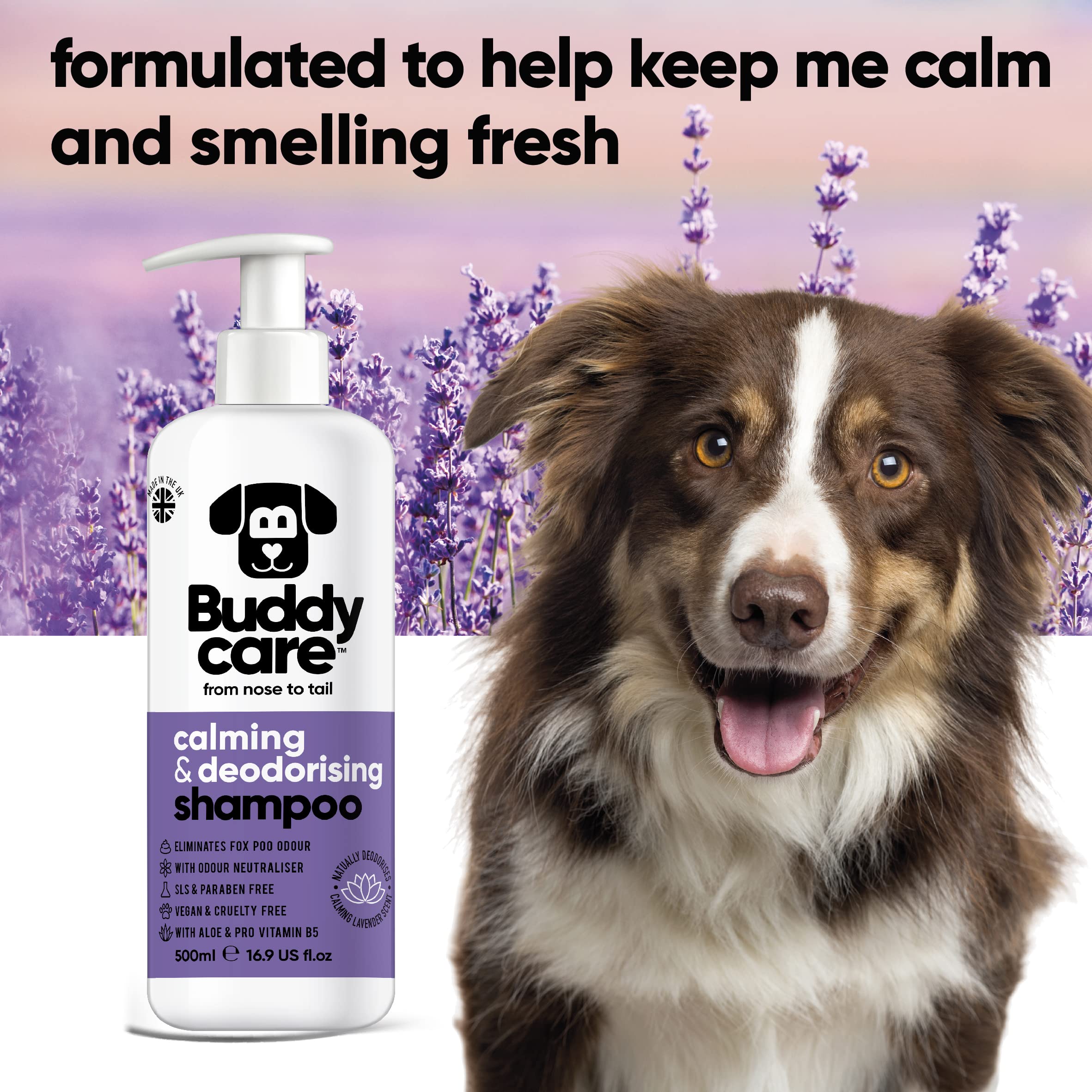 Calming & Deodorising Dog Shampoo By Buddycare | Lavender Scented | With Aloe Vera And Pro Vitamin B5 (50.72Oz)