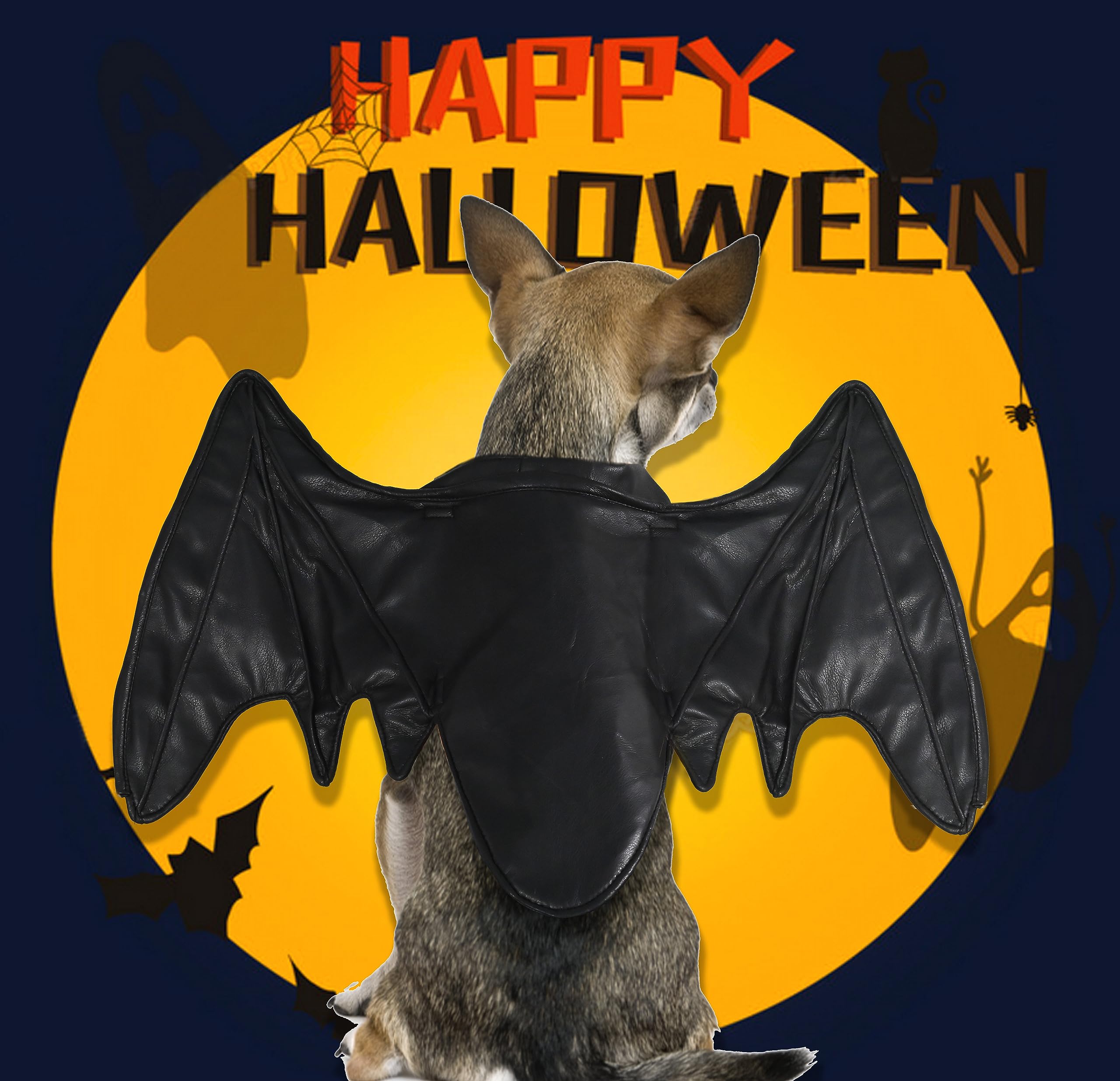 Funny Bat Wing Costumes For Dog, Cute Furry Pet Clothing For Halloween (Black Bat Wing, Size L)