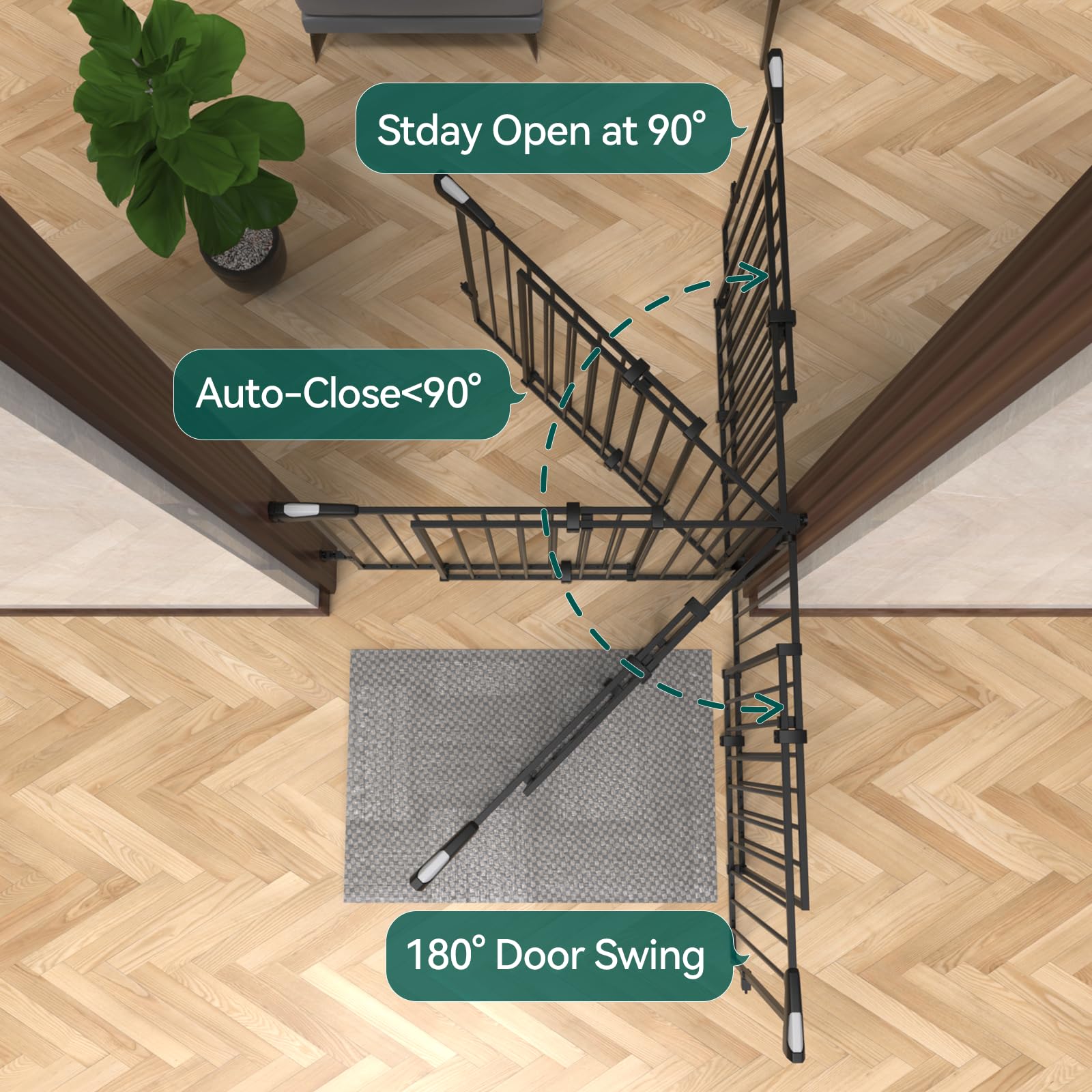 Babelio 31.5-55' No Bottom Bar Baby Gate Extra Wide, 2-In-1 Auto Close Dog Gate For The House, Stairs And Doorways, With Large Walk Thru Door, Black