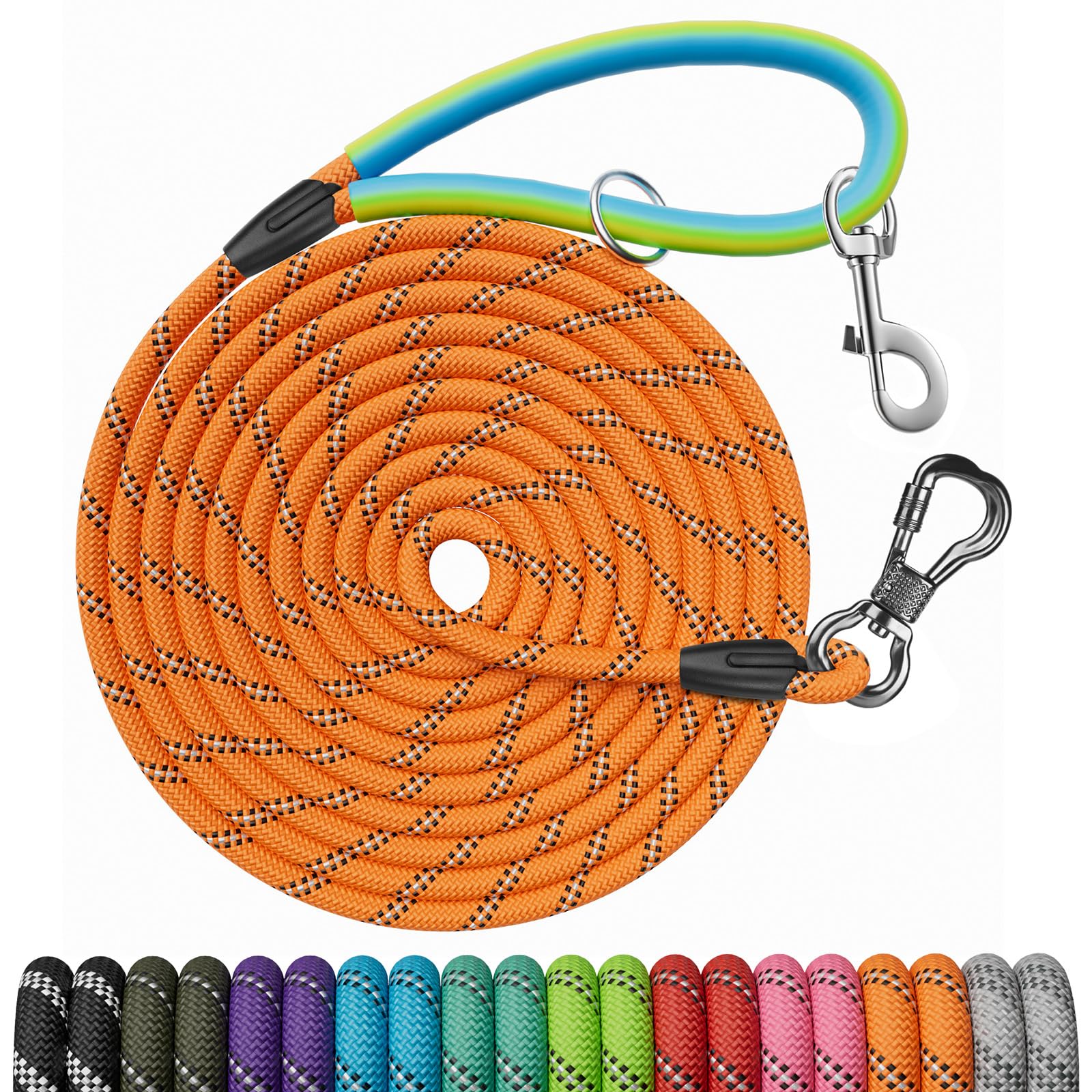Ntr 30Ft Puppy Leash, Nylon Rope Long Dog Leash With 2 Swivel Hooks And Comfortable Padded Handle, Dog Line Tether For Small Med