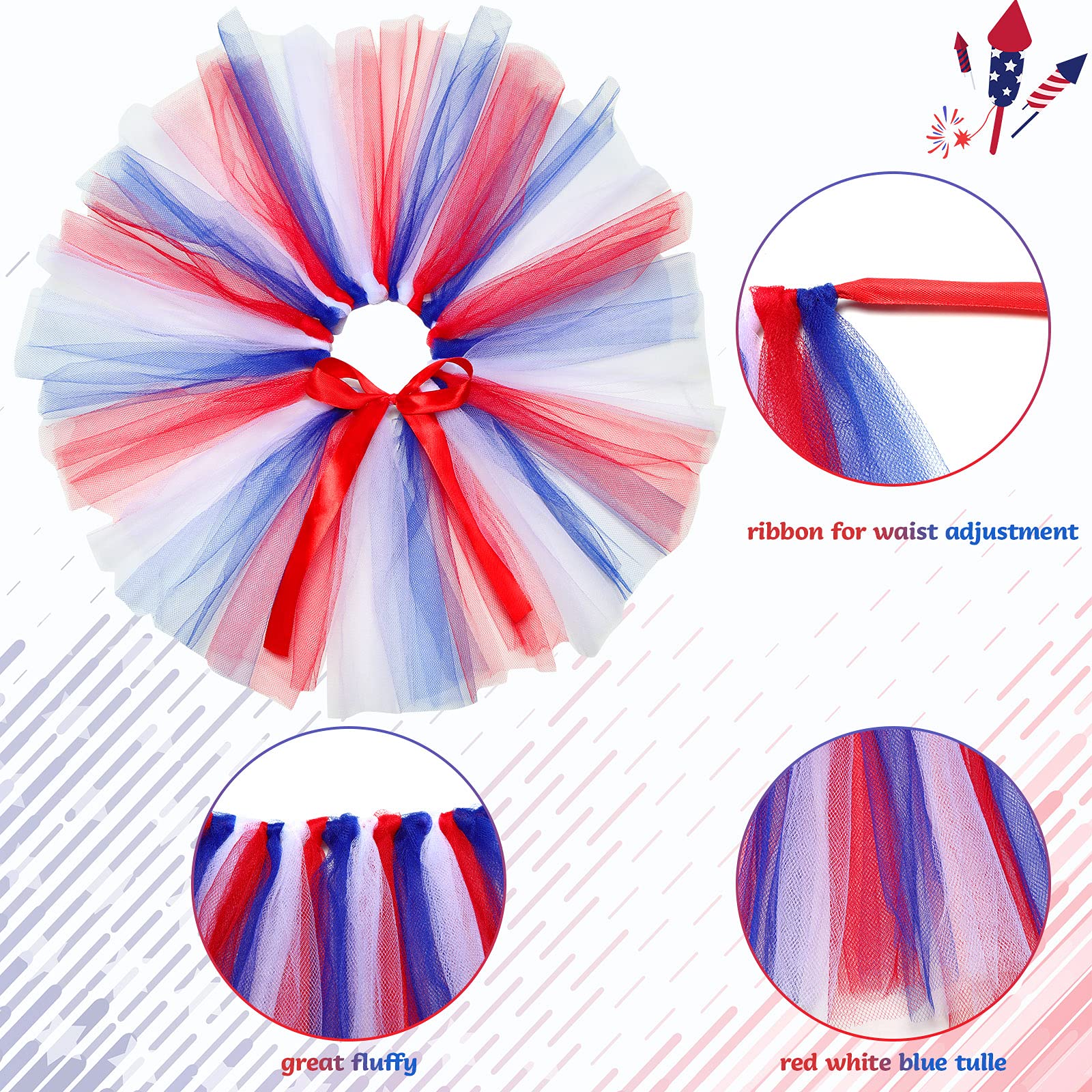 Weewooday 3 Pieces Girl Dog Costume Patriotic 4Th Of July Tutu Skirt And Bowtie Headband Fancy Collar For Small Dog Costume Deco