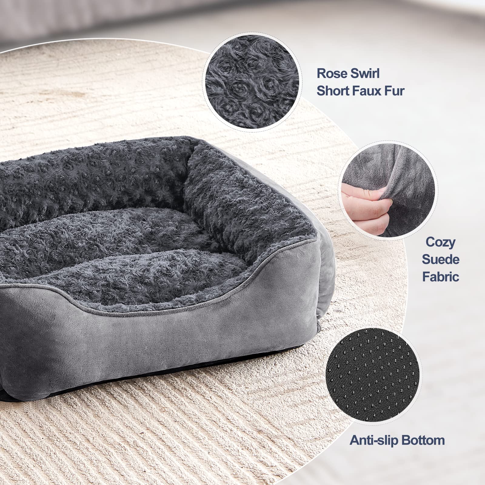 JOEJOY Dog Bed - Orthopedic Suede Sofa for Large/Medium/Small Dogs, XXL (42"x30"x10"), Grey, Machine Washable, Non-Slip Bottom