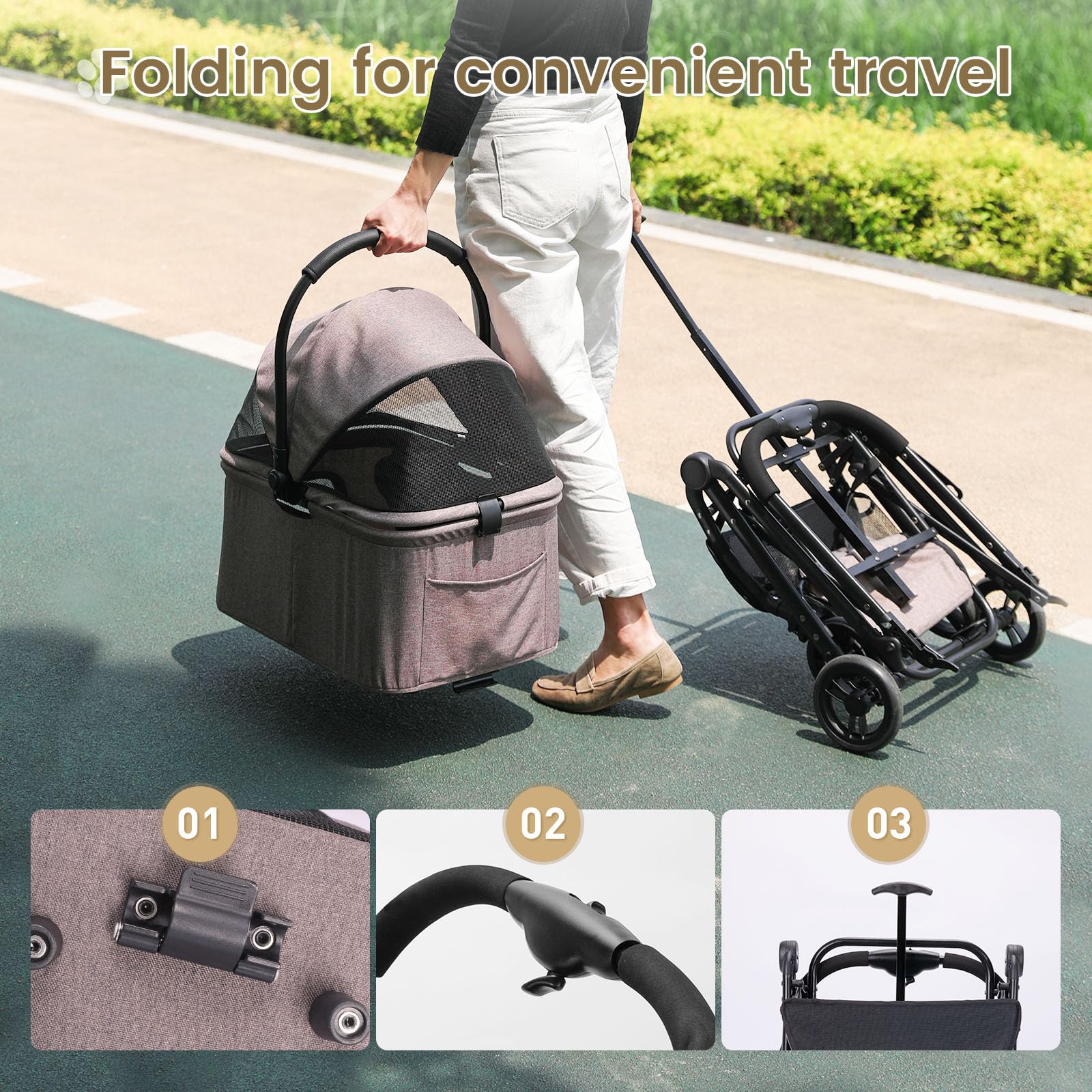 Wdyvko 3 In 1 Dog Stroller, Upgraded Frame, Up To 44Lbs Pet Stroller With Dog Poop Bags & Dispenser, Zipperless Entry, Storage B