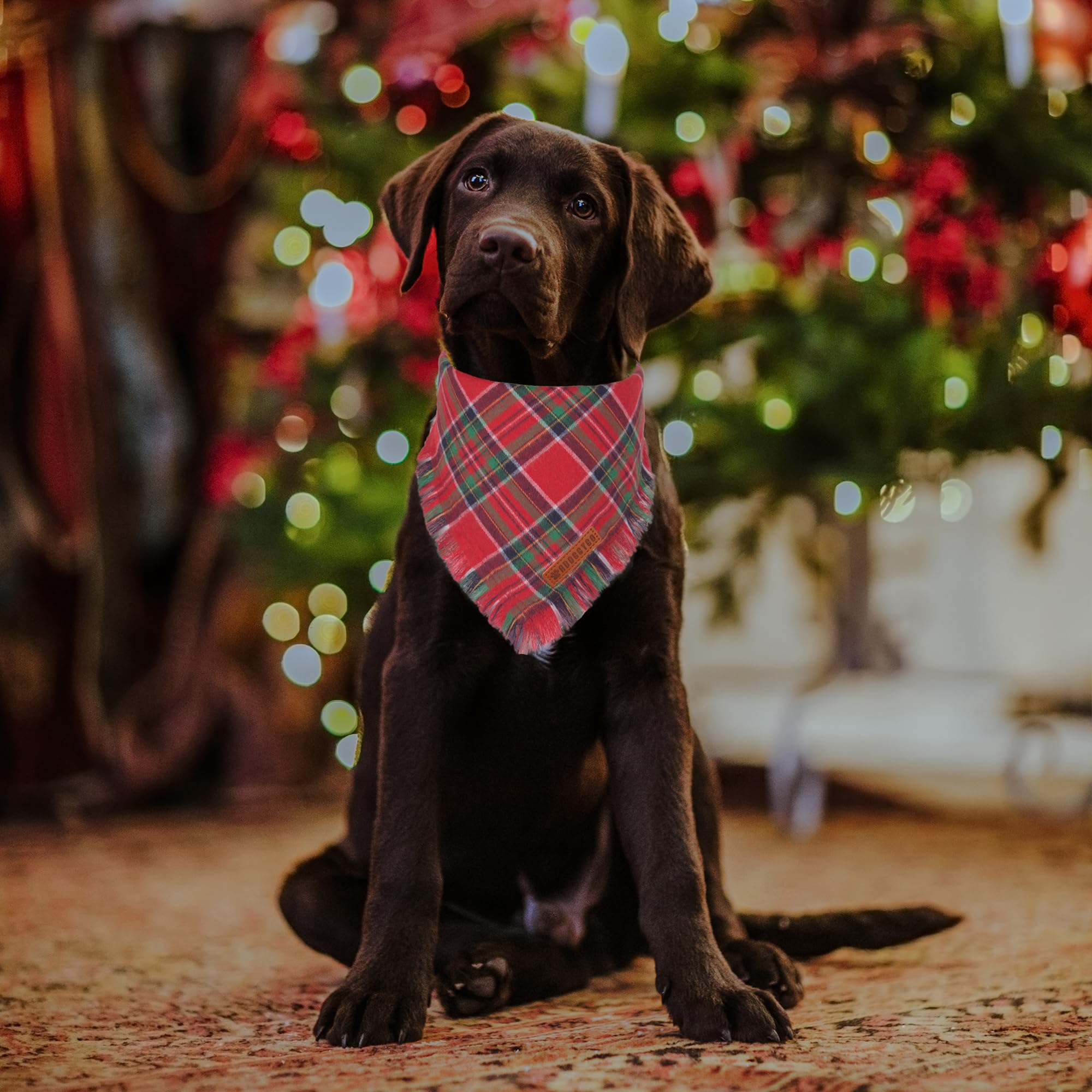Adoggygo Christmas Dog Bandanas With Tassels Edges, Stylish Plaid Dog Christmas Scarf Bib, Multiple Sizes Offered, Plaid Bandanas For Medium Large Dogs (Christmas-1, Large)
