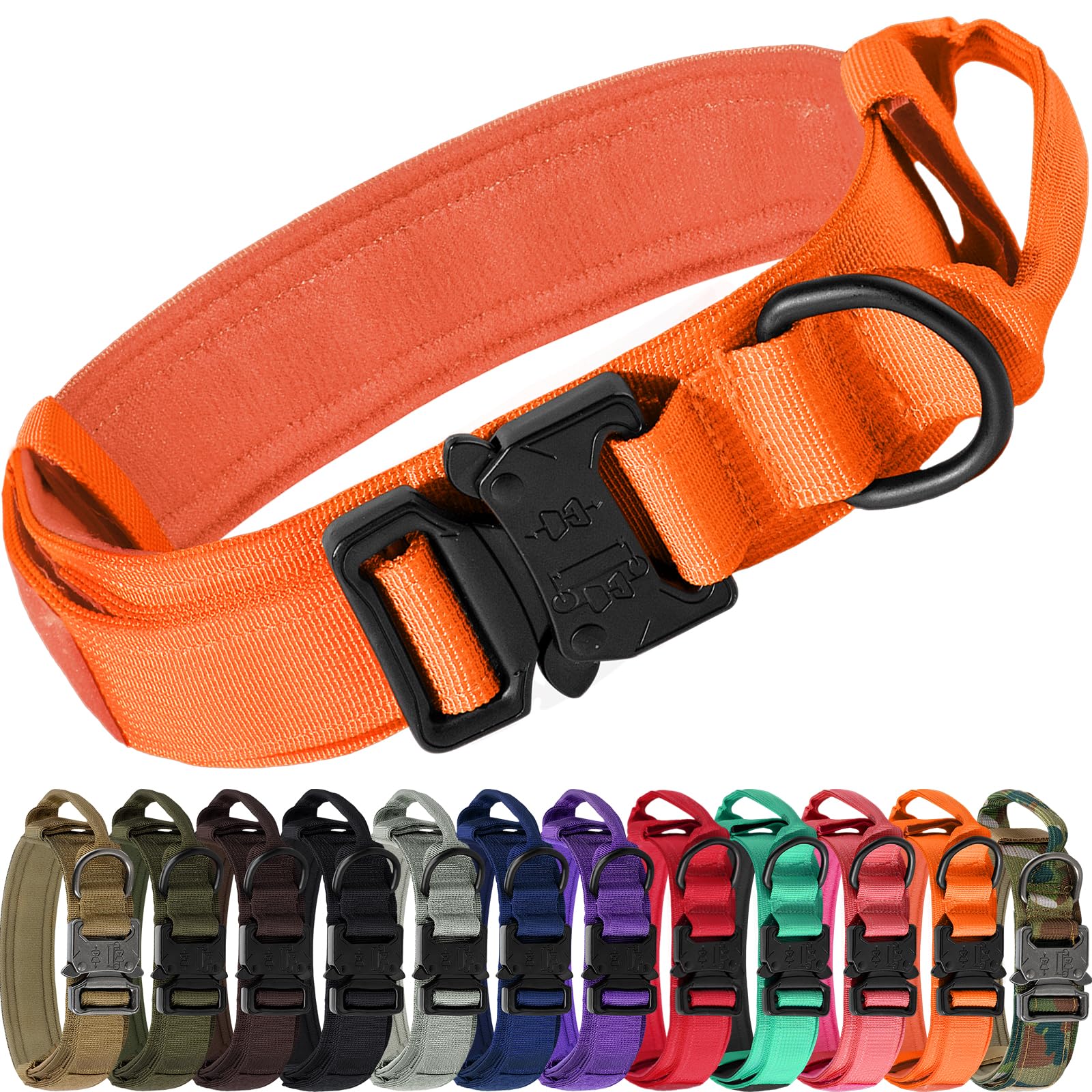 Joytale Tactical Dog Collar With Handle, Adjustable Heavy Duty Military Collar With 2 Patches For Training, Suitable For Medium 