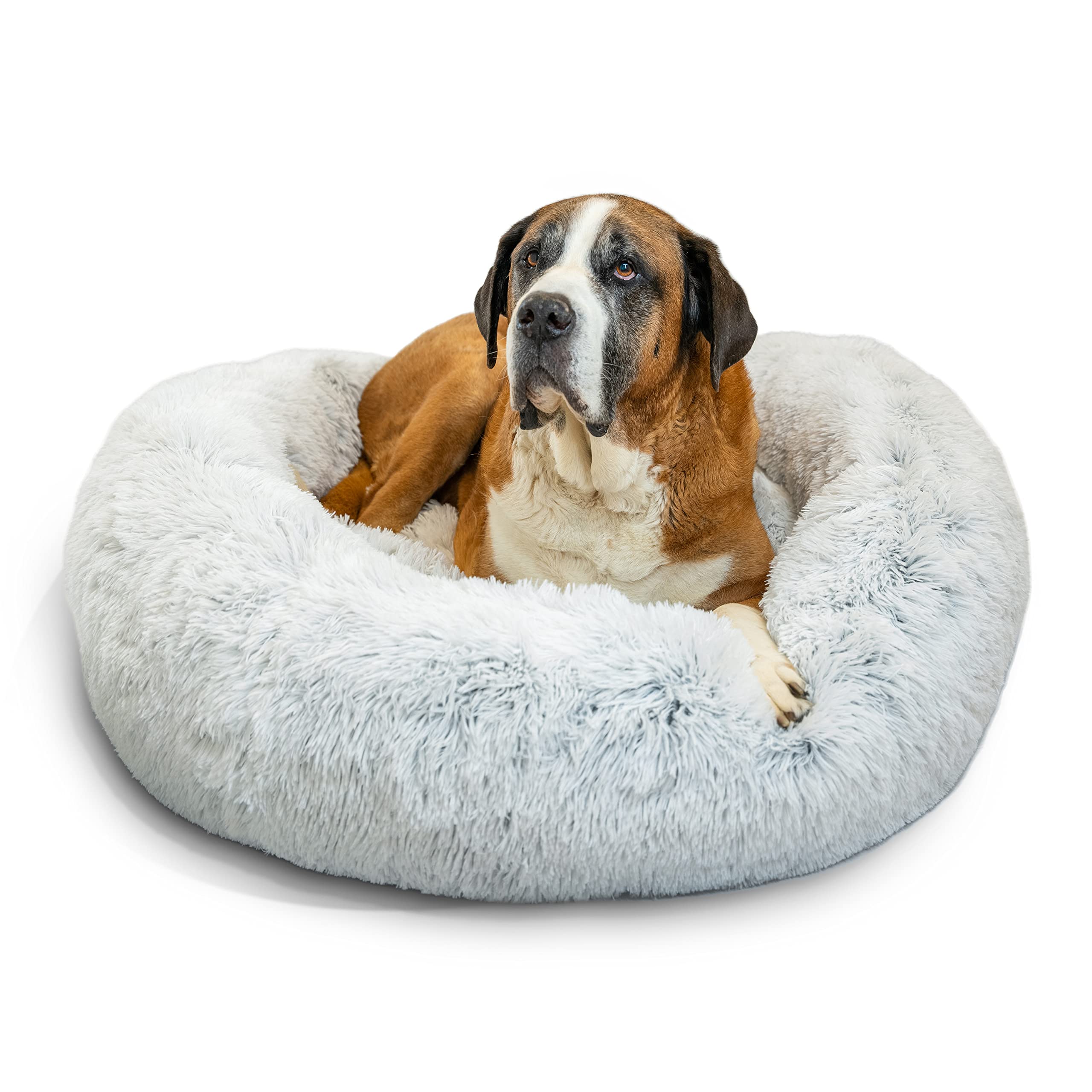Best Friends By Sheri The Original Calming Donut Cat And Dog Bed In Shag Fur Frost, Extra Large 45X45