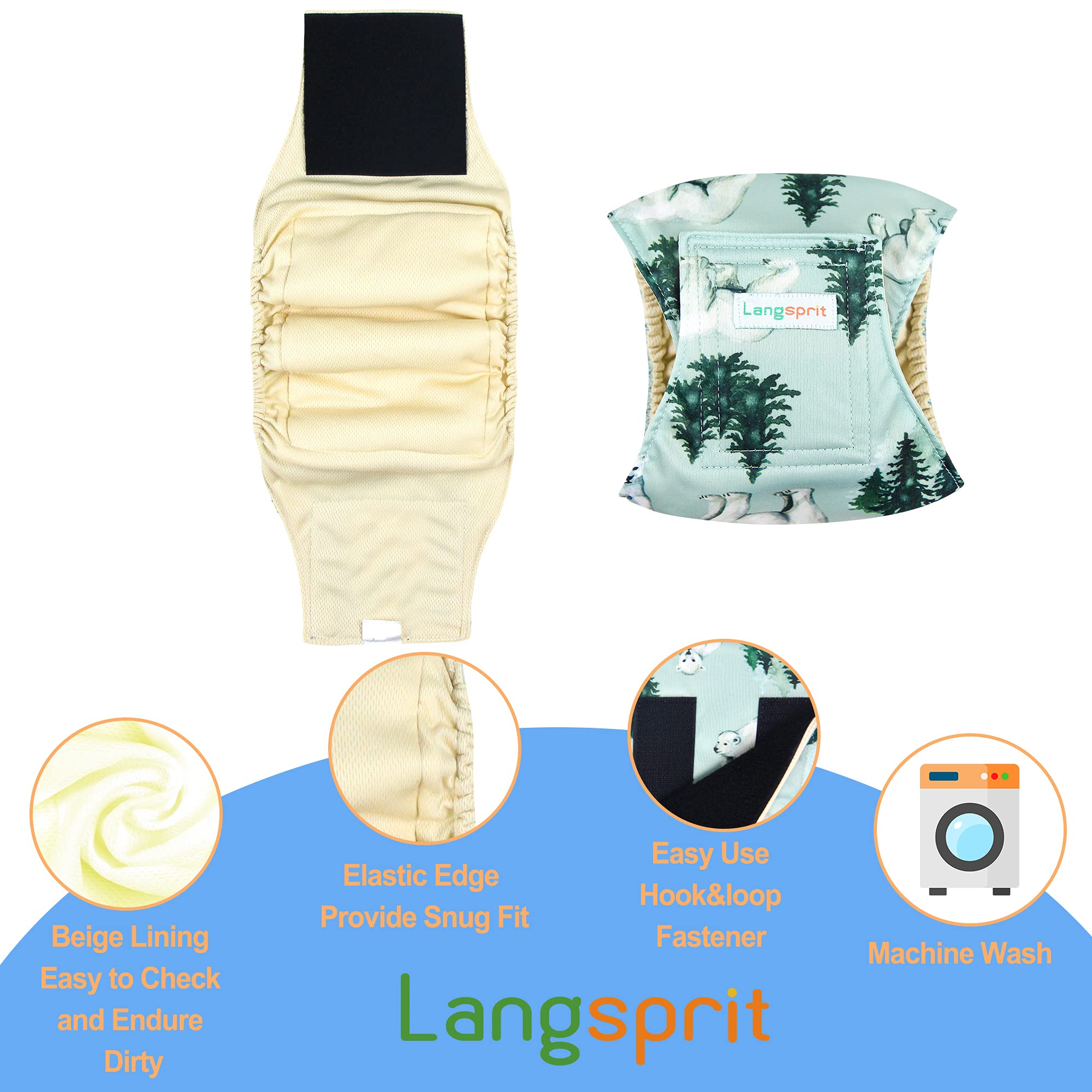 Langsprit Male Belly Bands for Dogs (Pack of 3) - High Absorbing Dog Wraps Male Washable - Reusable Male Dog Diapers (Fox,cat,Po