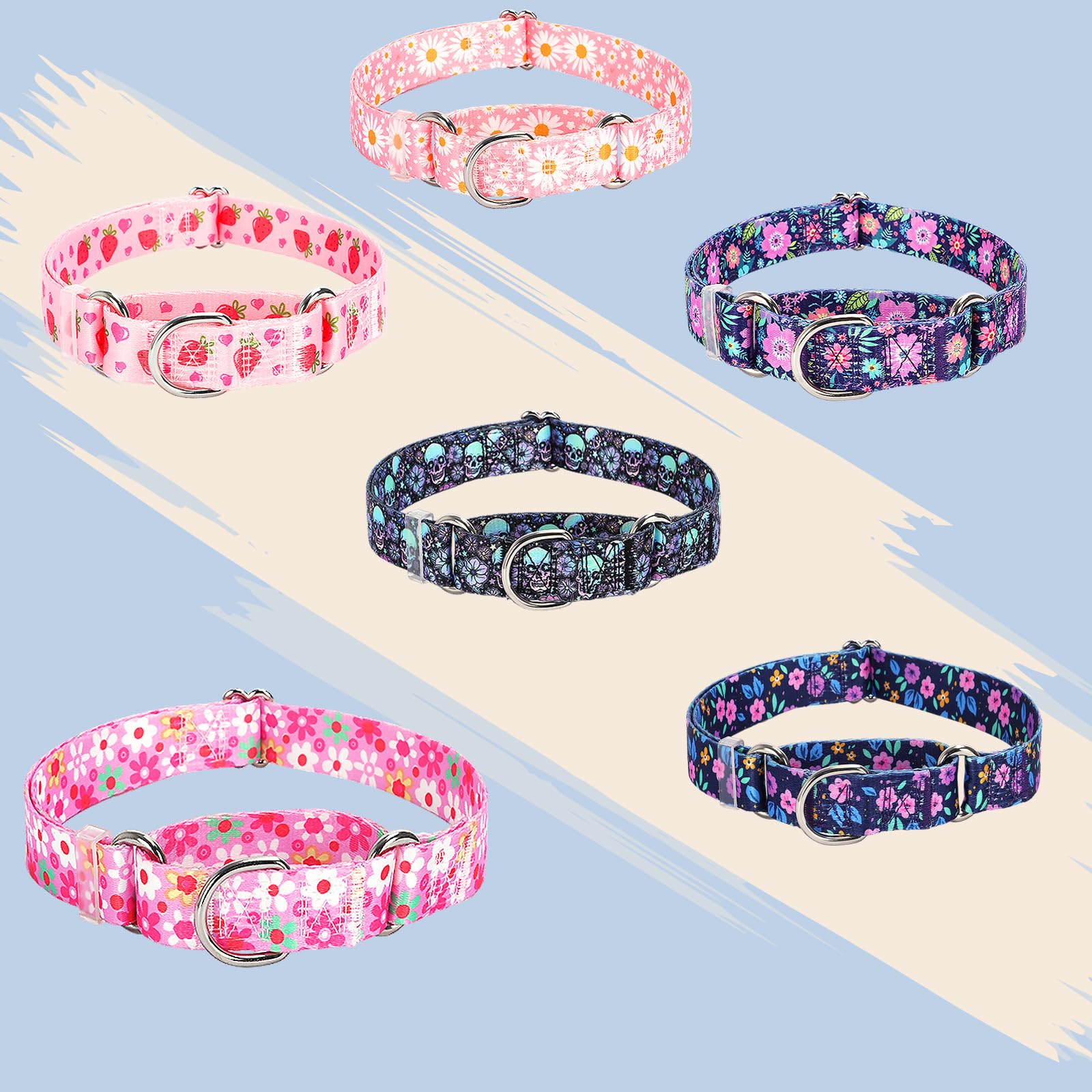 Martingale Collar For Dogs, Pink Flowers Martingale Collar For Girl Female Dogs Large Medium And Small, Adjustable Premium No Sl