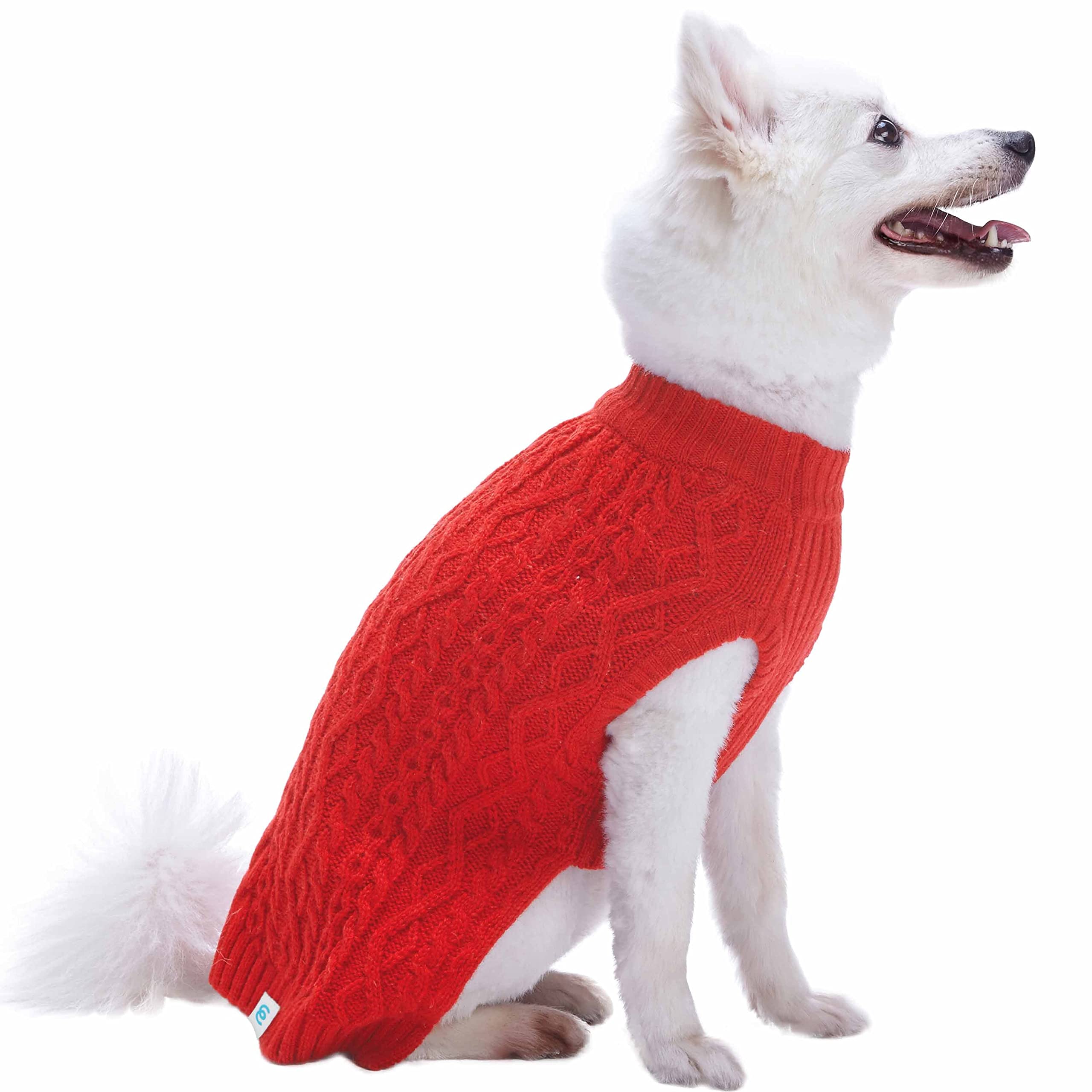 Blueberry Pet Classic Dog Sweater Wool Blend Cable Knit Pullover Crewneck Winter Clothes In Red Danger, Back Length 10', Small Warm Coat For Pet
