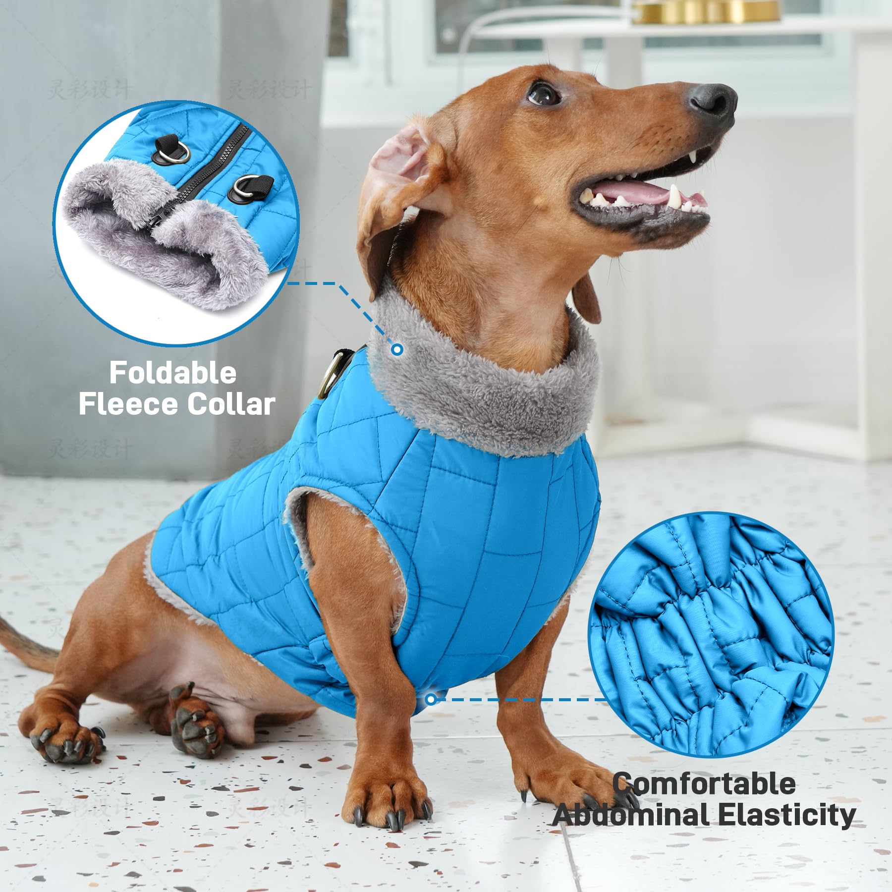 JoyDaog Warm Fleece Dog Coat with Built-in Harness, Waterproof, X-Large, Light Blue