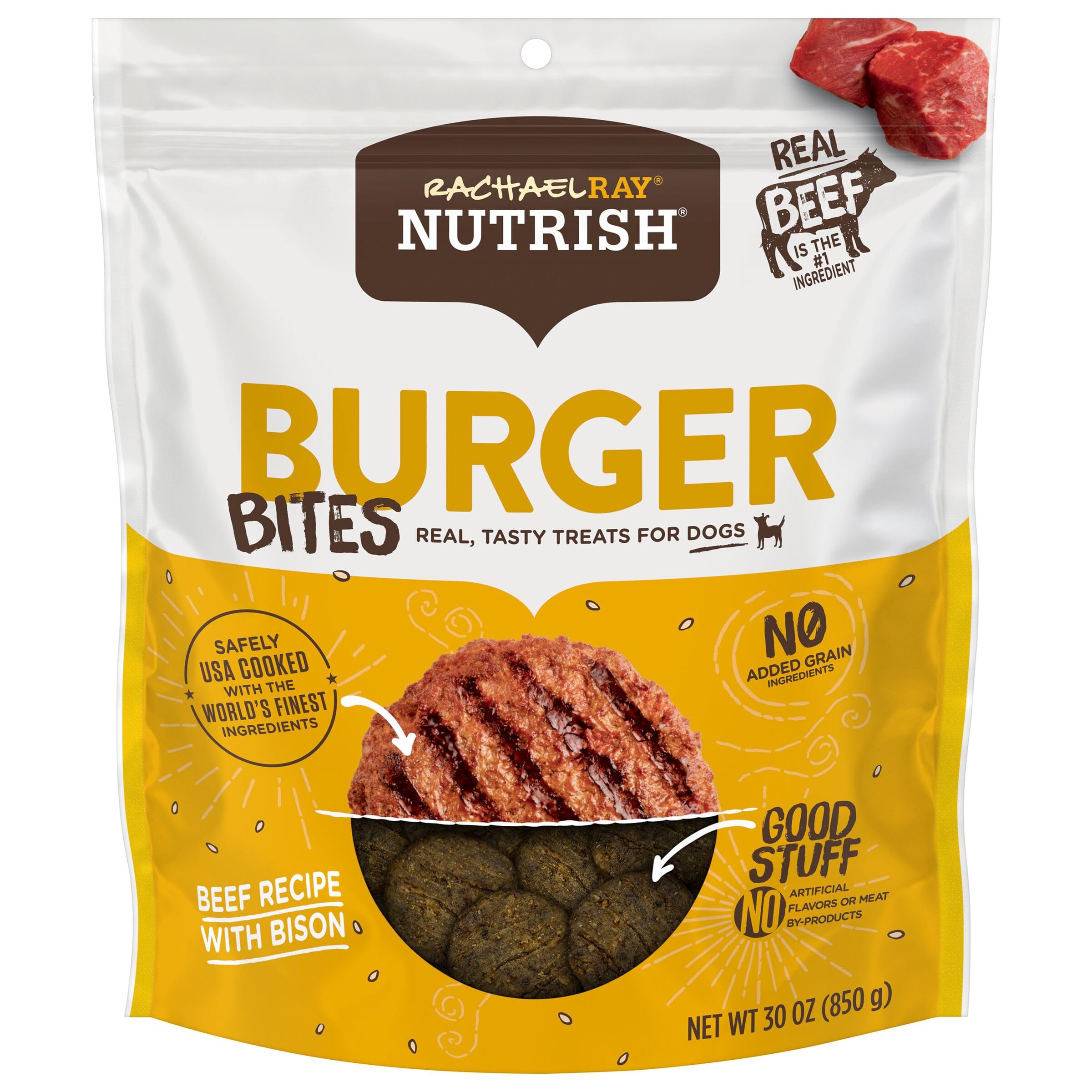 Nutrish Rachael Ray Burger Bites Beef Recipe with Bison Dog Treats, 30 oz. Bag