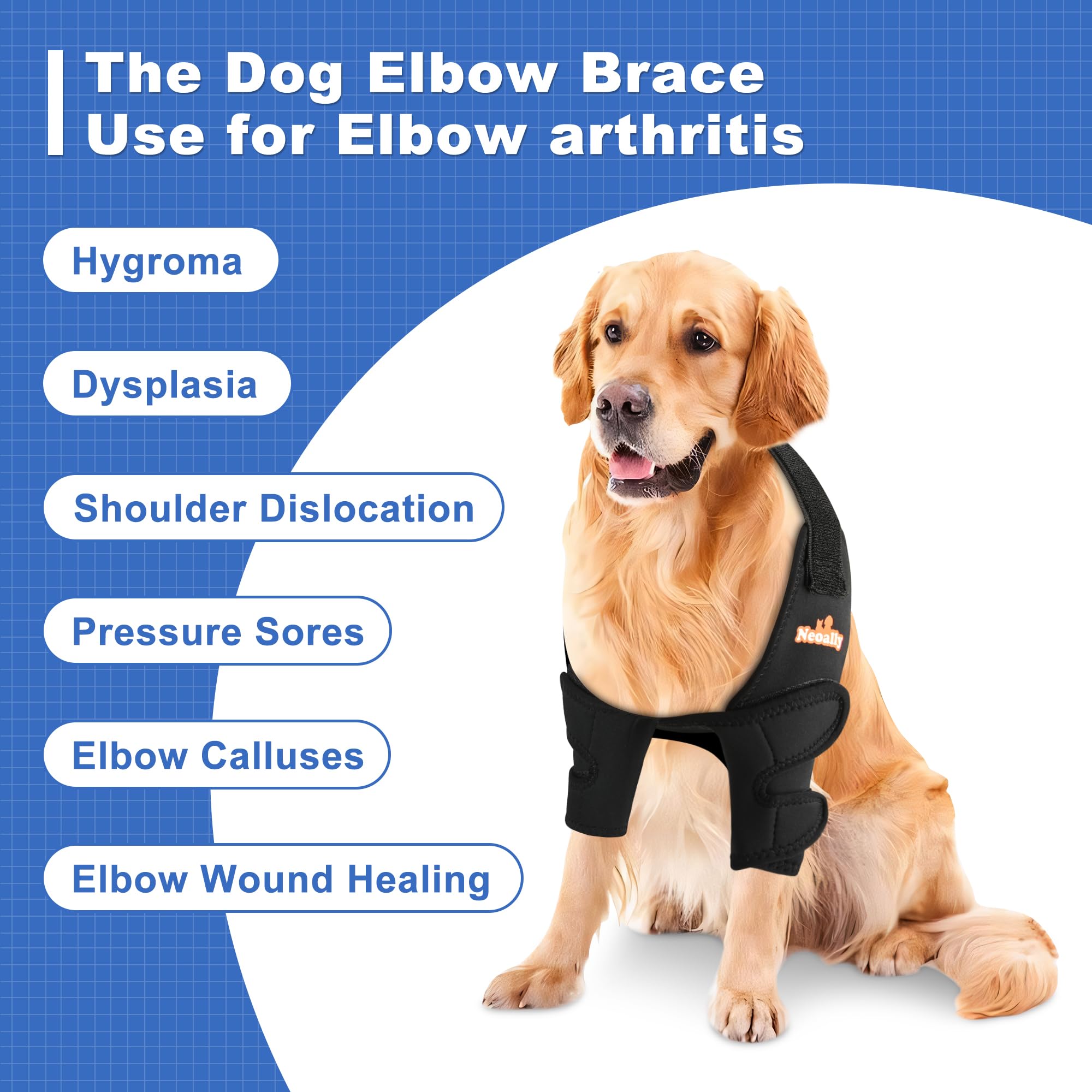 NeoAlly Breathable Dog Elbow Brace Protector Pads for Canine Elbow and Shoulder Support Elbow Hygroma, Dysplasia, Osteoarthritis